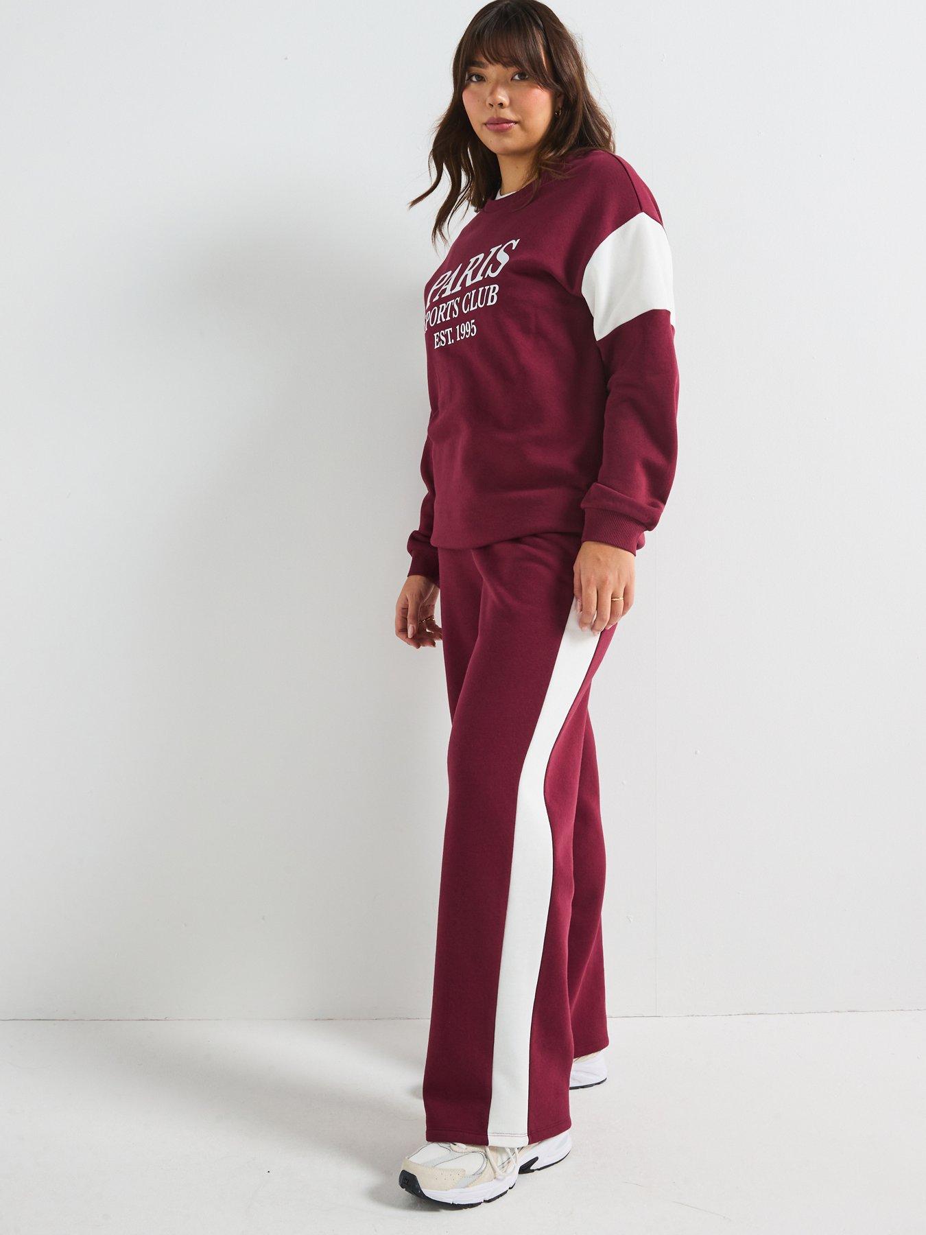 Image 3 of 6 of V by Very Curve Side Stripe Wide Leg Trouser - Red