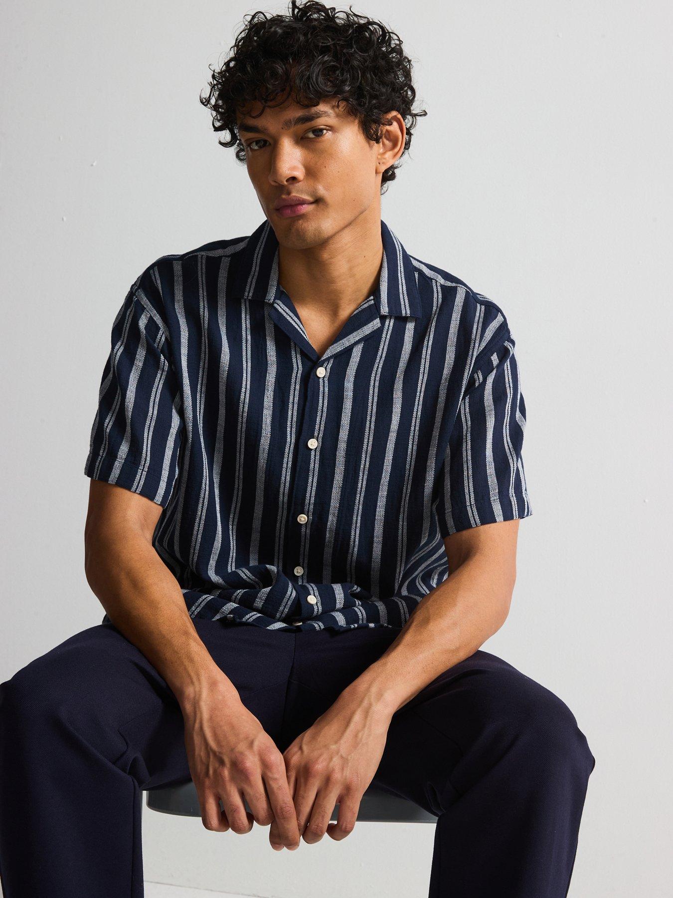 Image of Jack & Jones Enzo Stripe Resort Shirt - Sky Captain