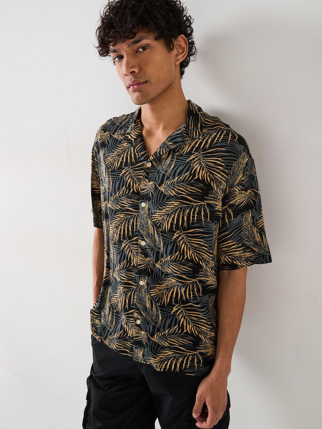 Image 1 of 6 of Jack & Jones Jeff Tropical Print Resort Shirt - Black