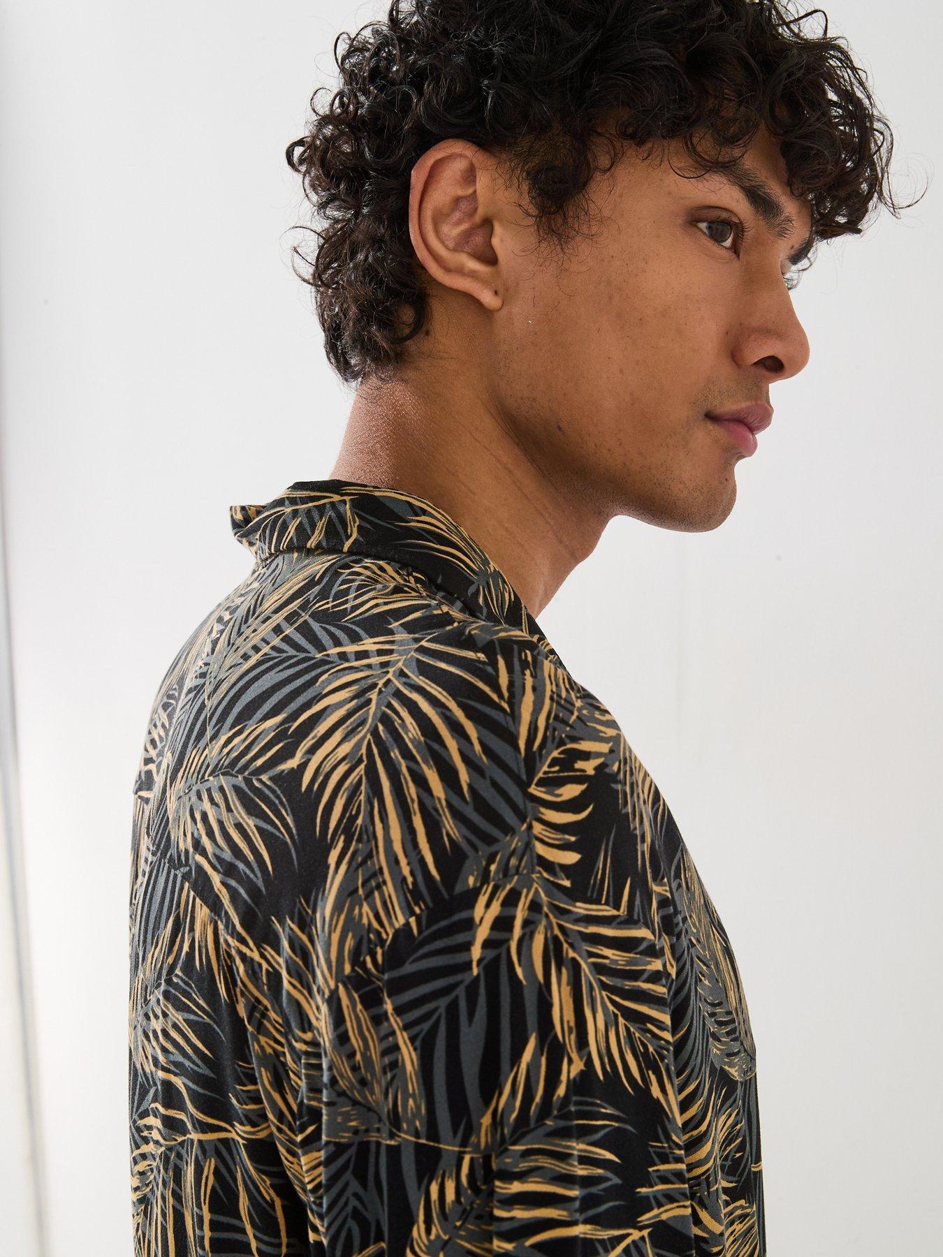 Image 4 of 6 of Jack & Jones Jeff Tropical Print Resort Shirt - Black