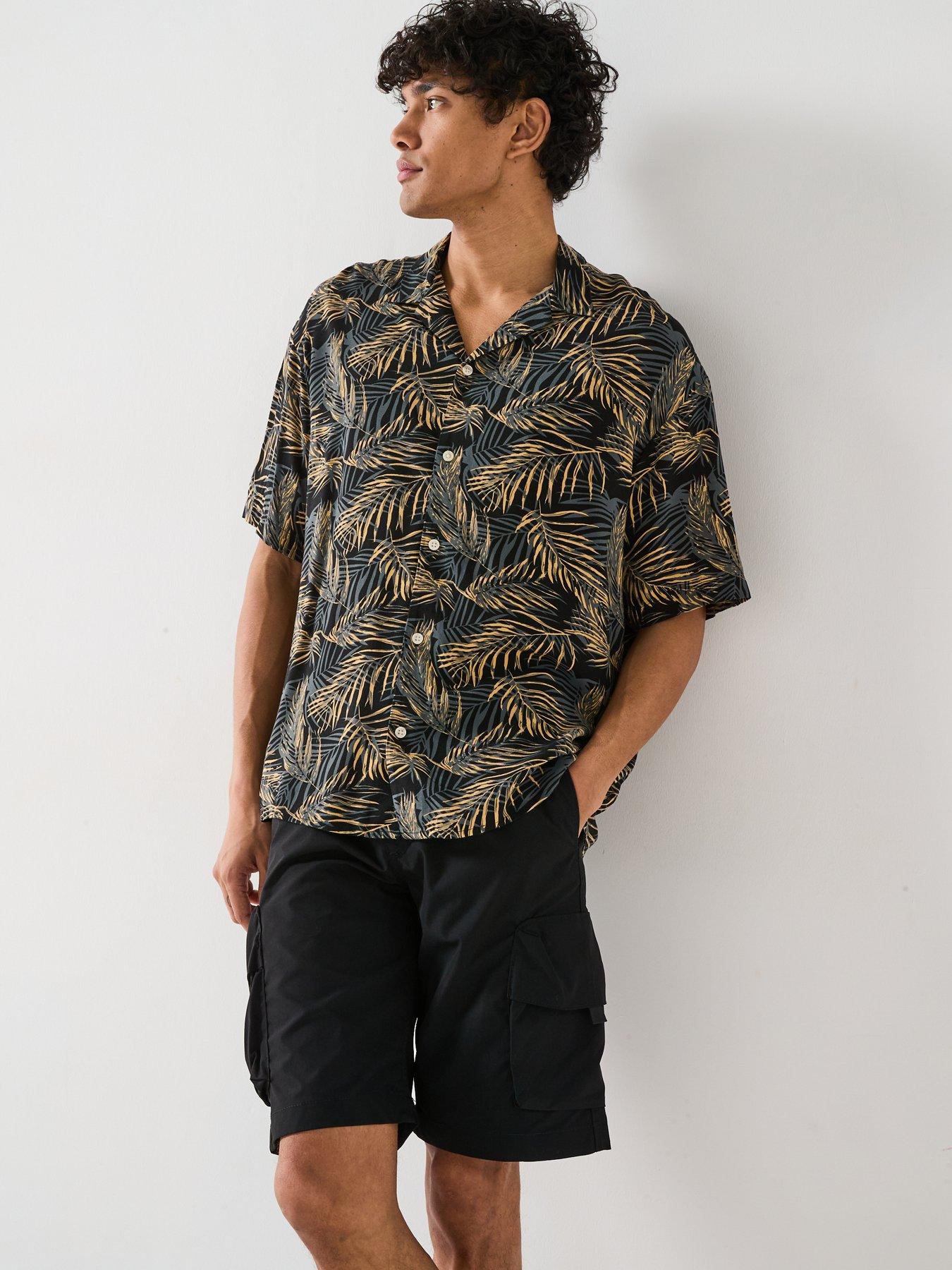 Image 5 of 6 of Jack & Jones Jeff Tropical Print Resort Shirt - Black