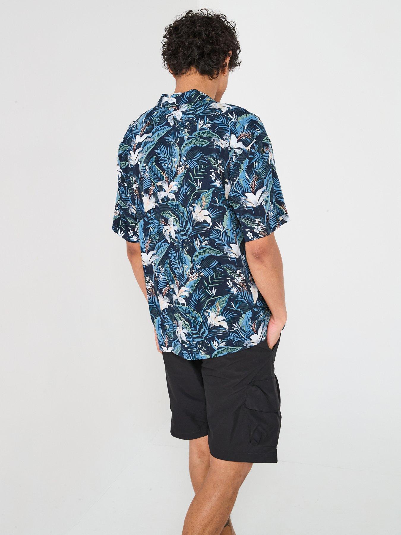 Image 2 of 6 of Jack & Jones Jeff Tropical Print Resort Shirt - Navy