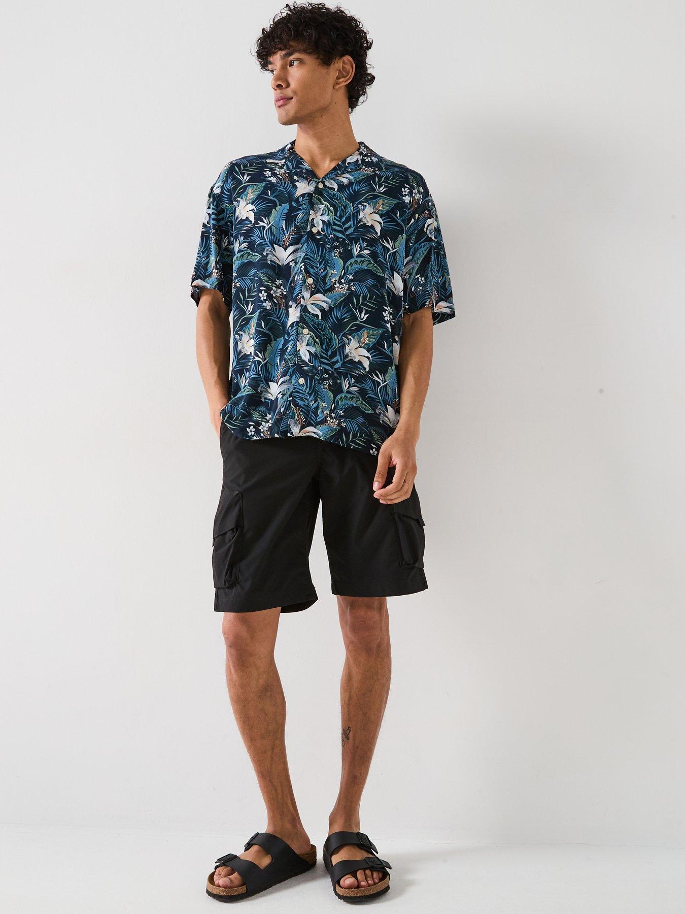 Image 3 of 6 of Jack & Jones Jeff Tropical Print Resort Shirt - Navy
