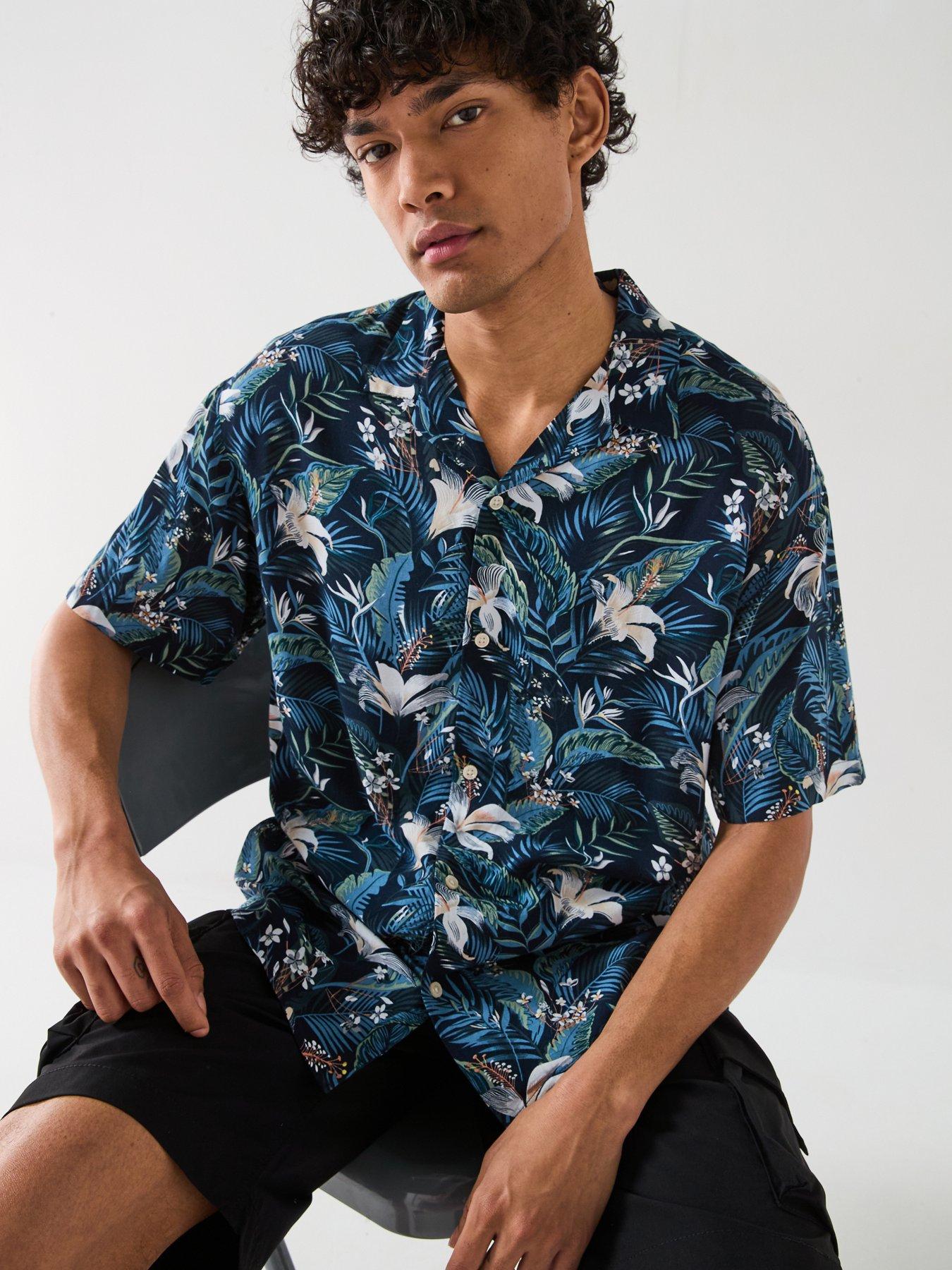 Image 4 of 6 of Jack & Jones Jeff Tropical Print Resort Shirt - Navy