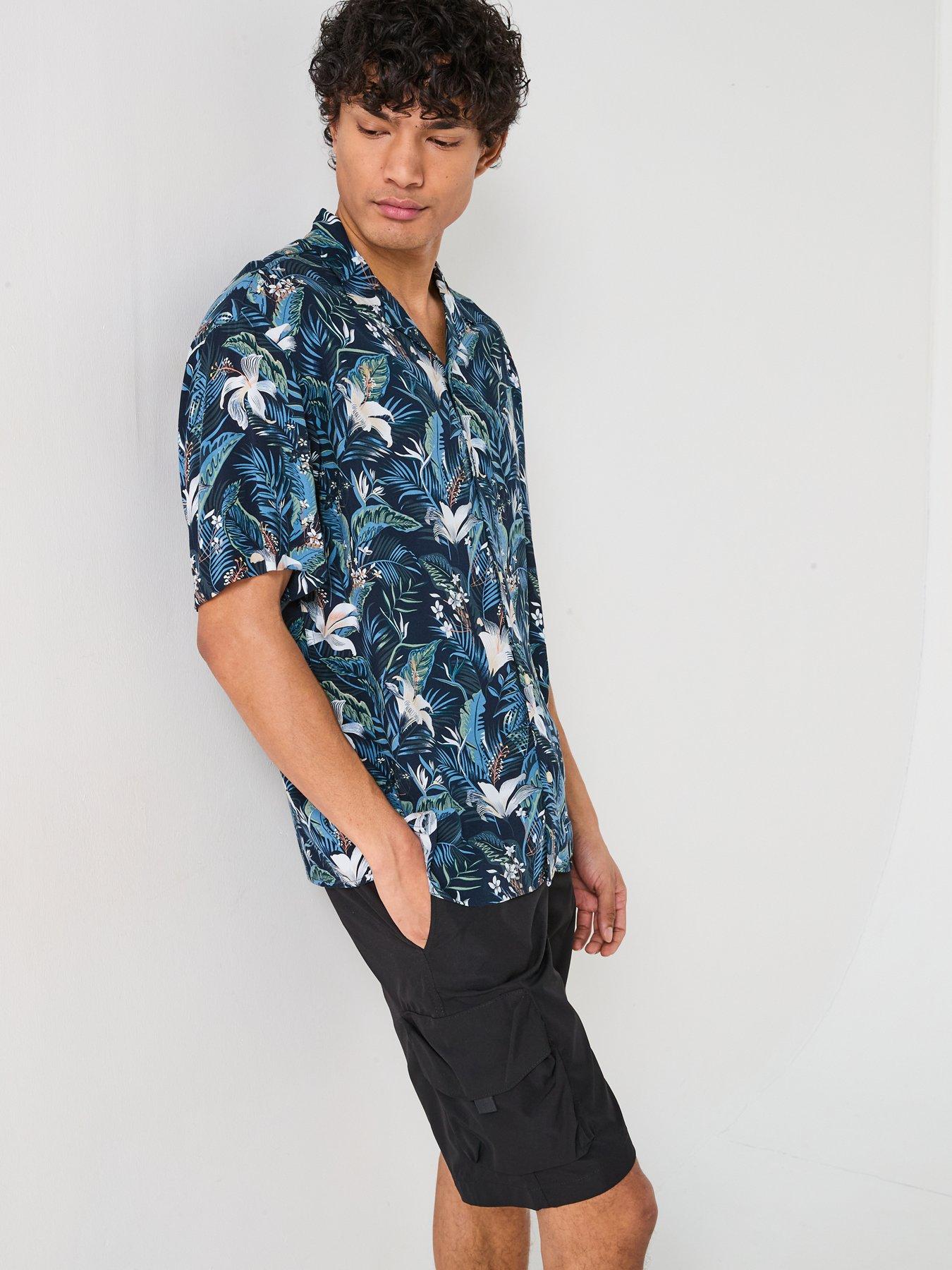 Image 5 of 6 of Jack & Jones Jeff Tropical Print Resort Shirt - Navy