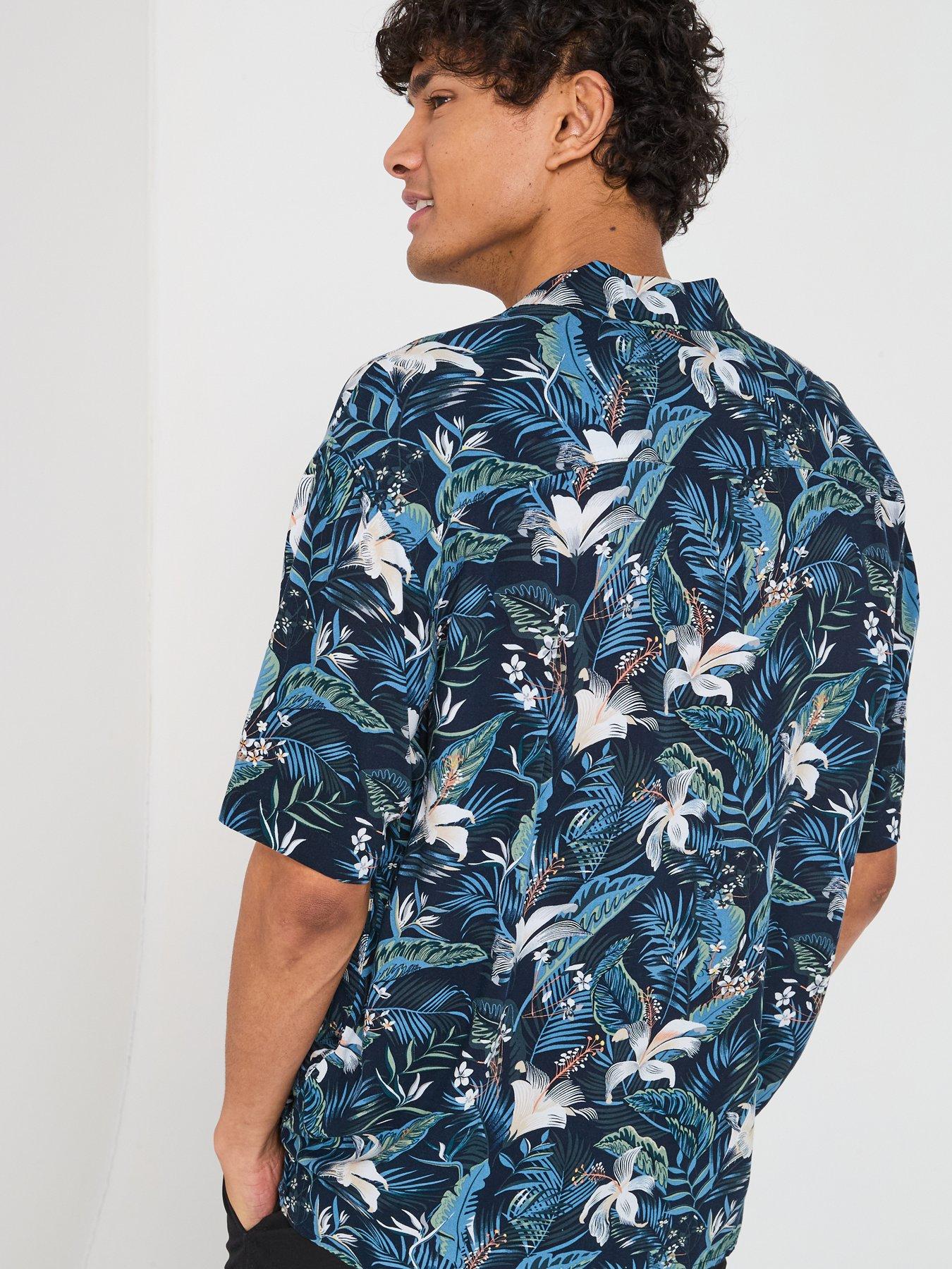 Image 6 of 6 of Jack & Jones Jeff Tropical Print Resort Shirt - Navy