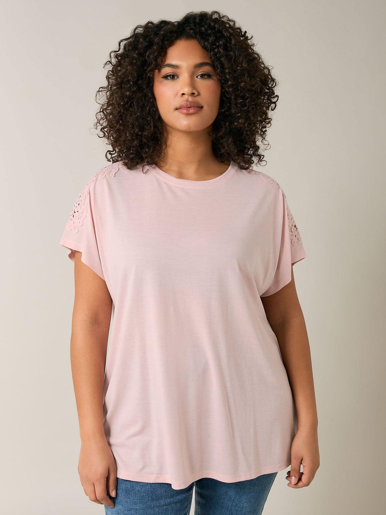 Image of Evans Crochet Shoulder T-Shirt - Pink