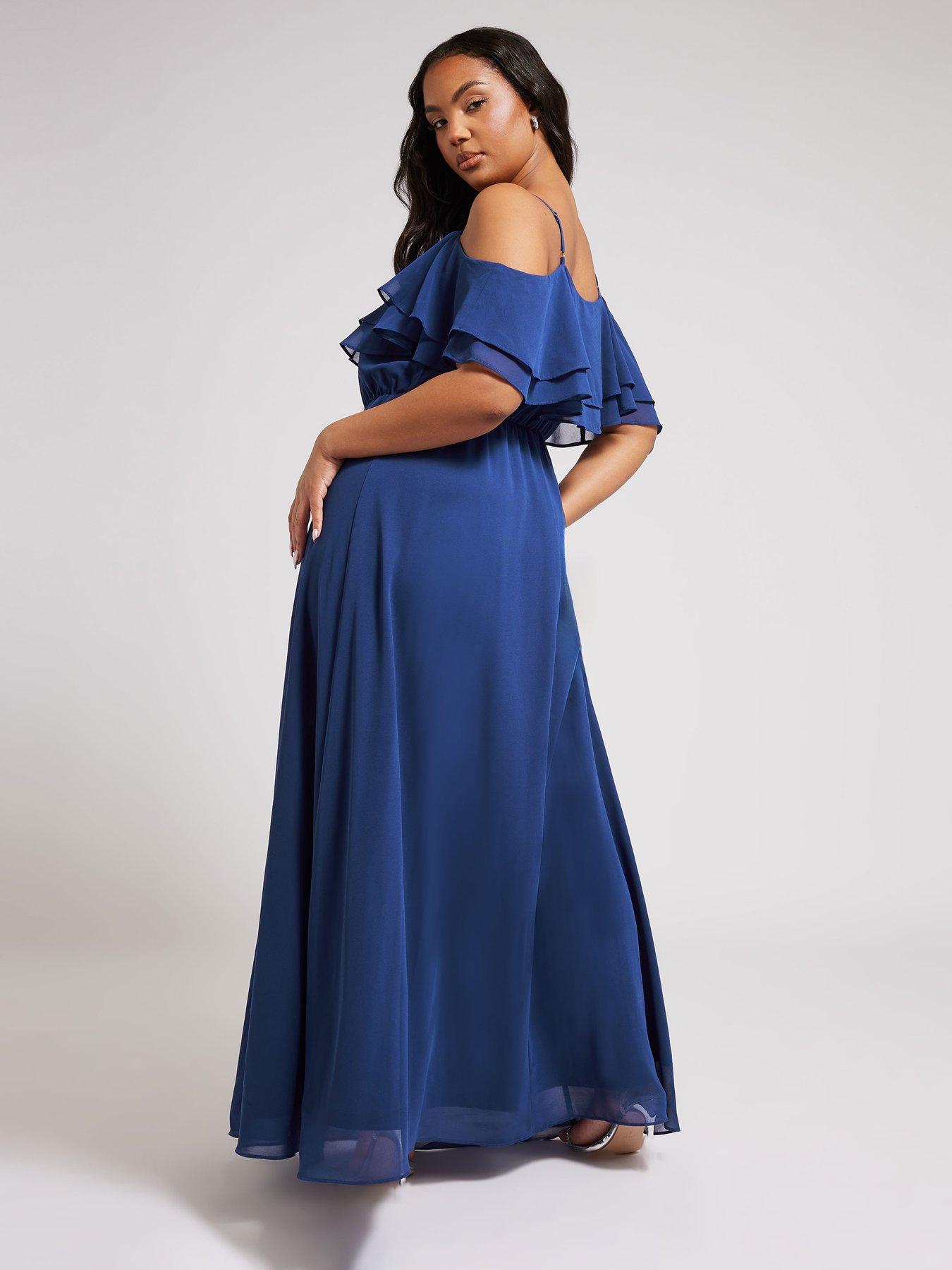 yours-curve-cold-shoulder-dress-bluestillFront
