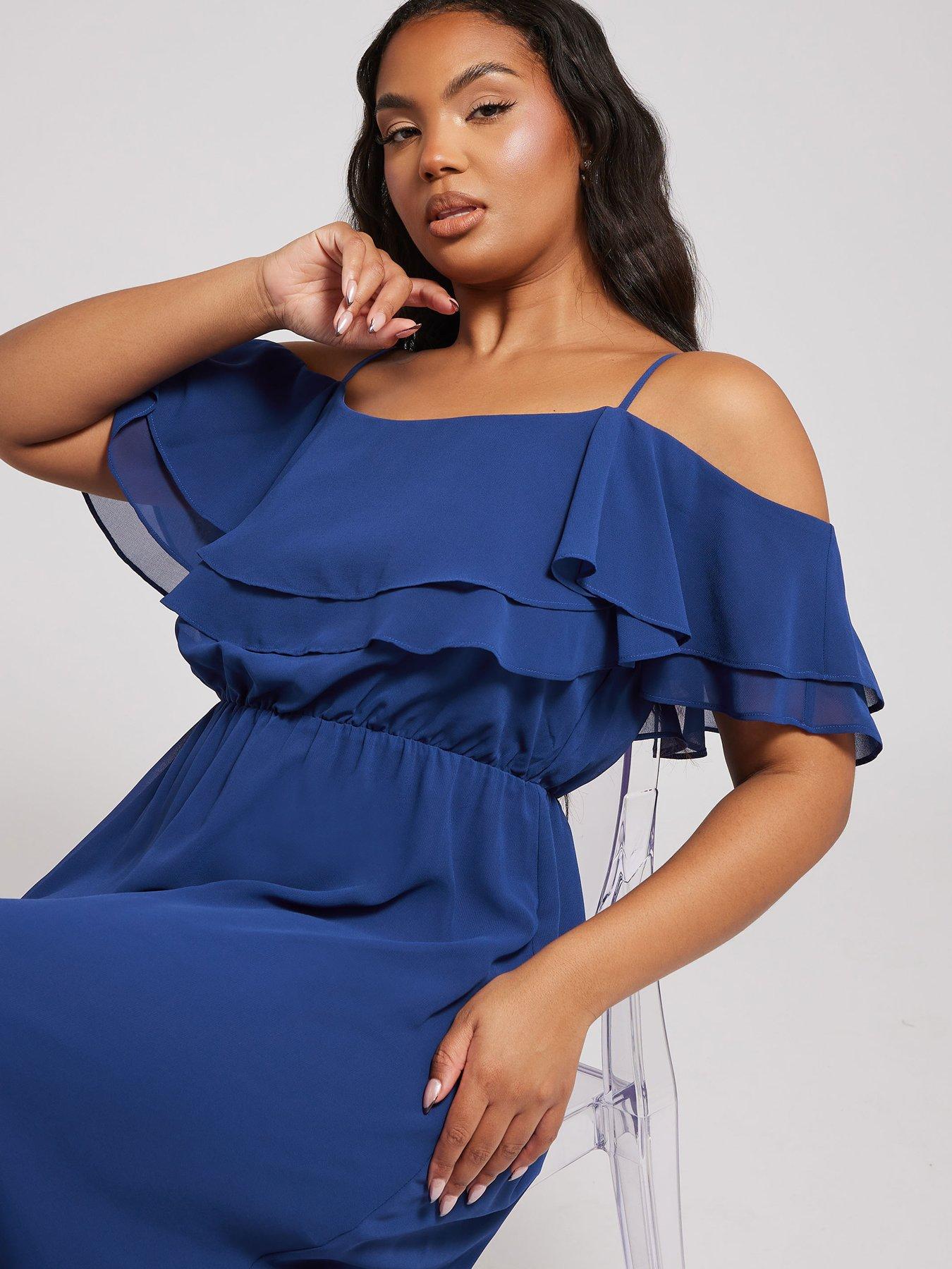 yours-curve-cold-shoulder-dress-blueoutfit