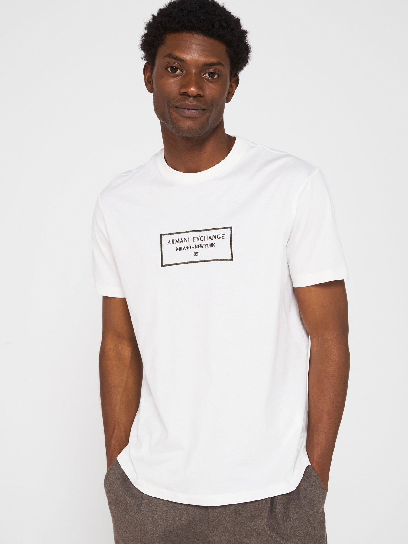 Image 1 of 5 of Armani Exchange Embroidered Logo T-Shirt - White