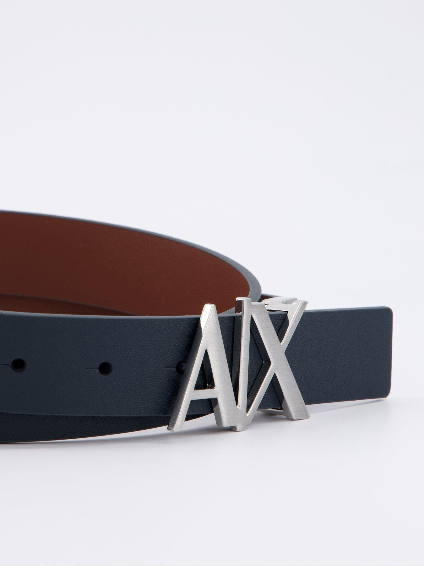 Image 2 of 4 of Armani Exchange Logo Buckle Reversible Leather Belt - Navy