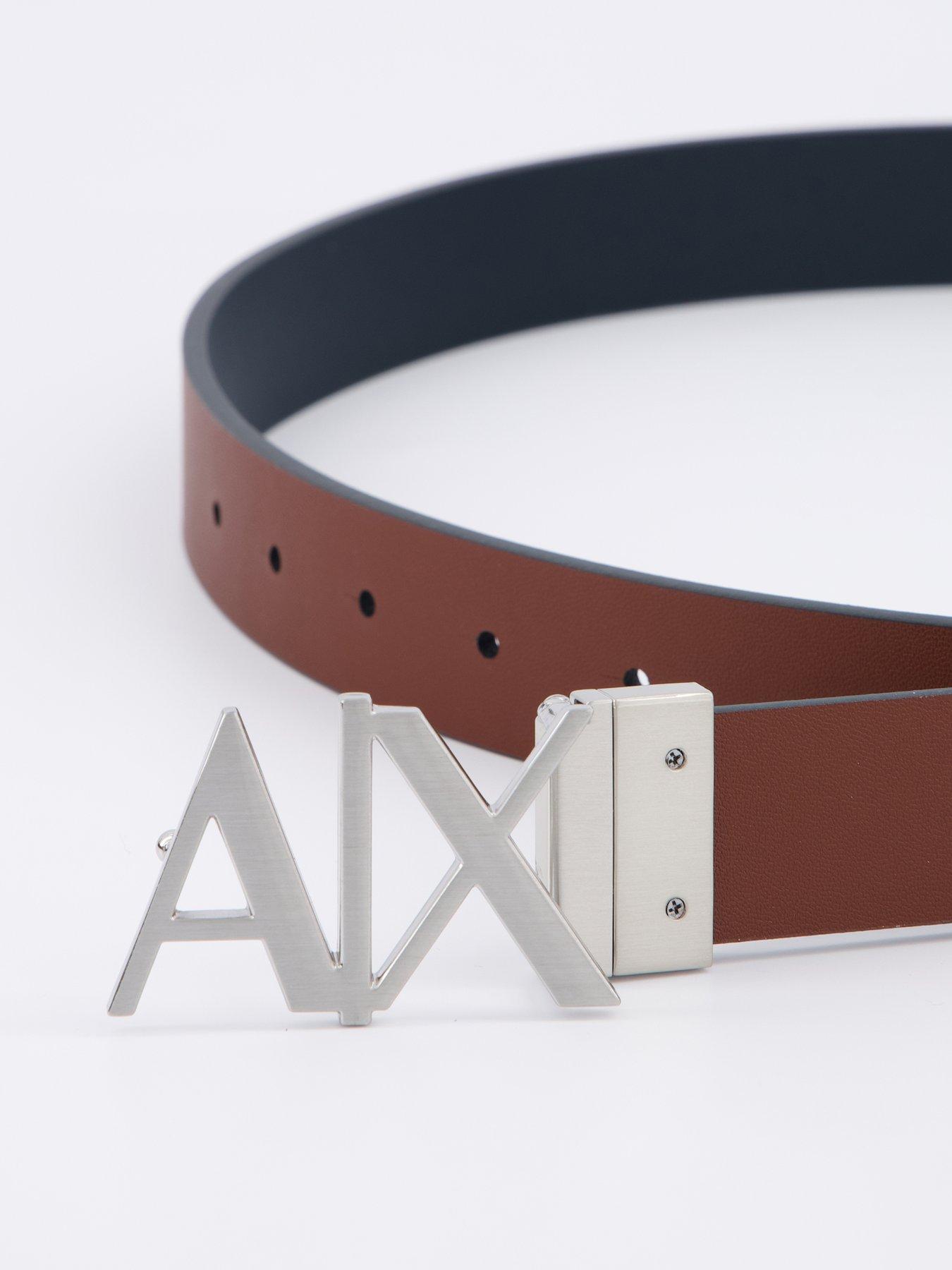 Image 3 of 4 of Armani Exchange Logo Buckle Reversible Leather Belt - Navy