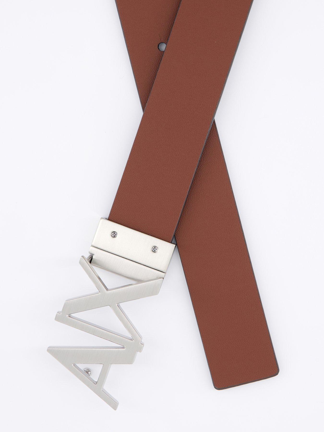 Image 4 of 4 of Armani Exchange Logo Buckle Reversible Leather Belt - Navy