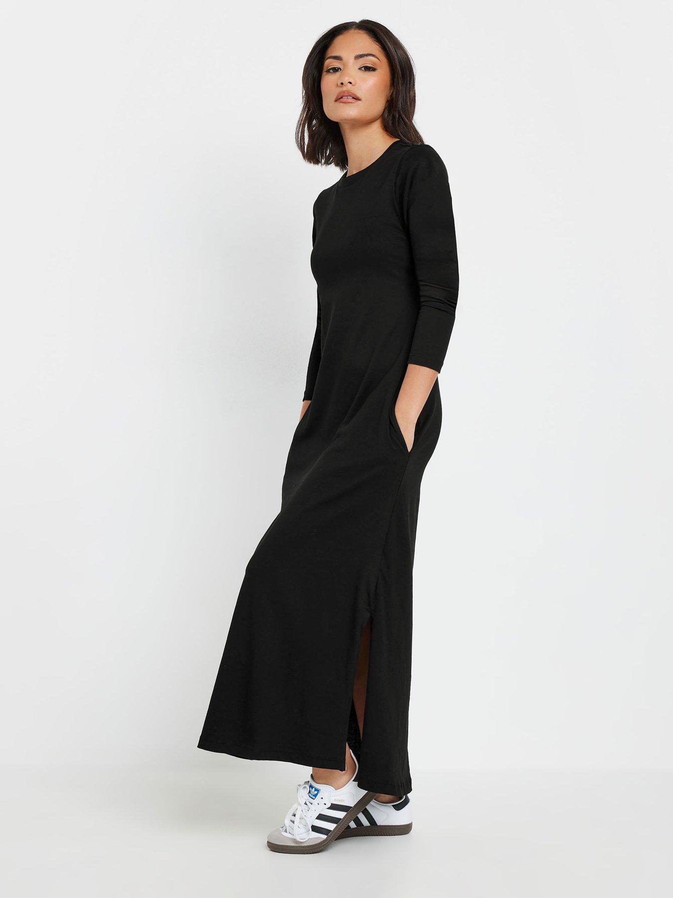 Image 3 of 4 of PixieGirl Petite Long Sleeve T Shirt Maxi Dress - Black