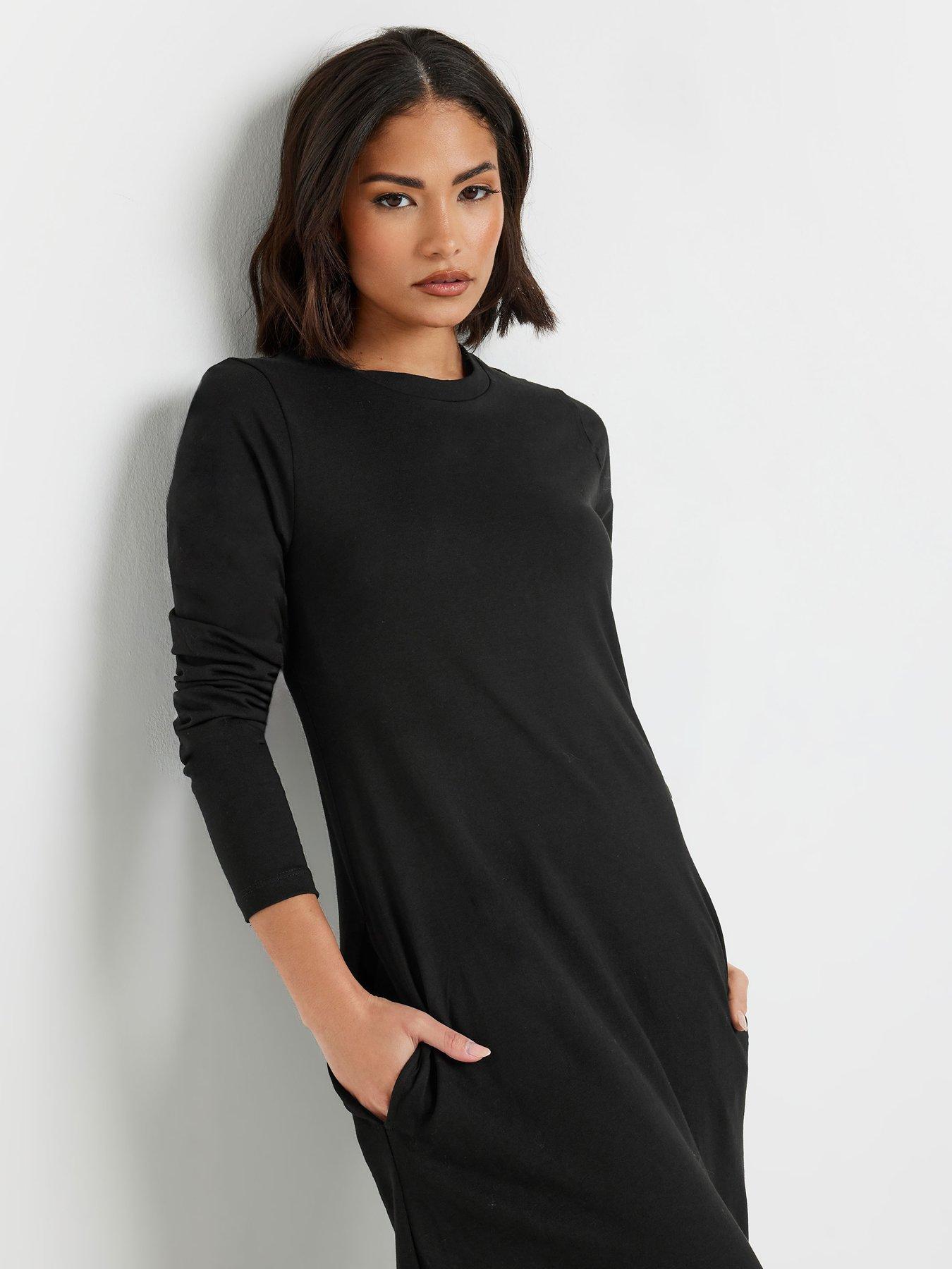 Image 4 of 4 of PixieGirl Petite Long Sleeve T Shirt Maxi Dress - Black