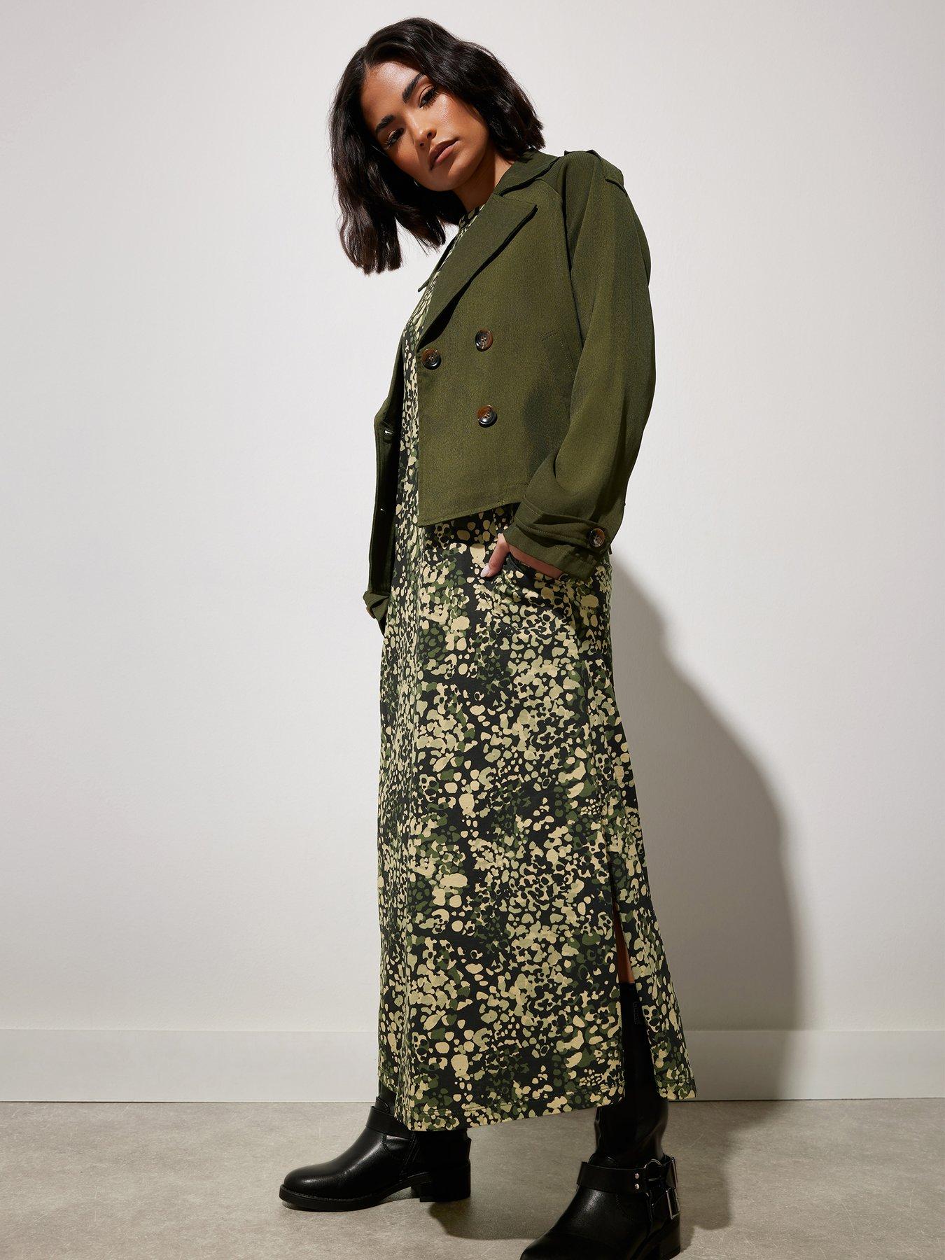 Image 1 of 4 of PixieGirl Petite Long Sleeve T Shirt Maxi Dress - Green