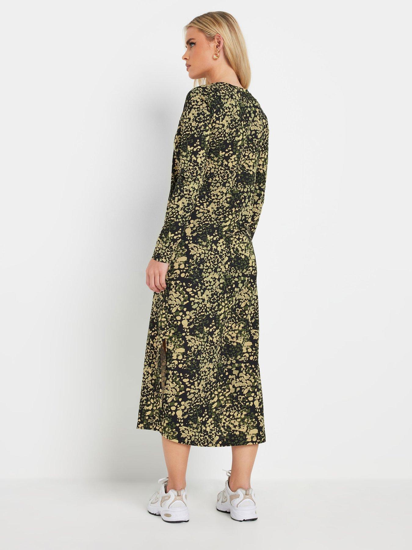 Image 2 of 4 of PixieGirl Petite Long Sleeve T Shirt Maxi Dress - Green