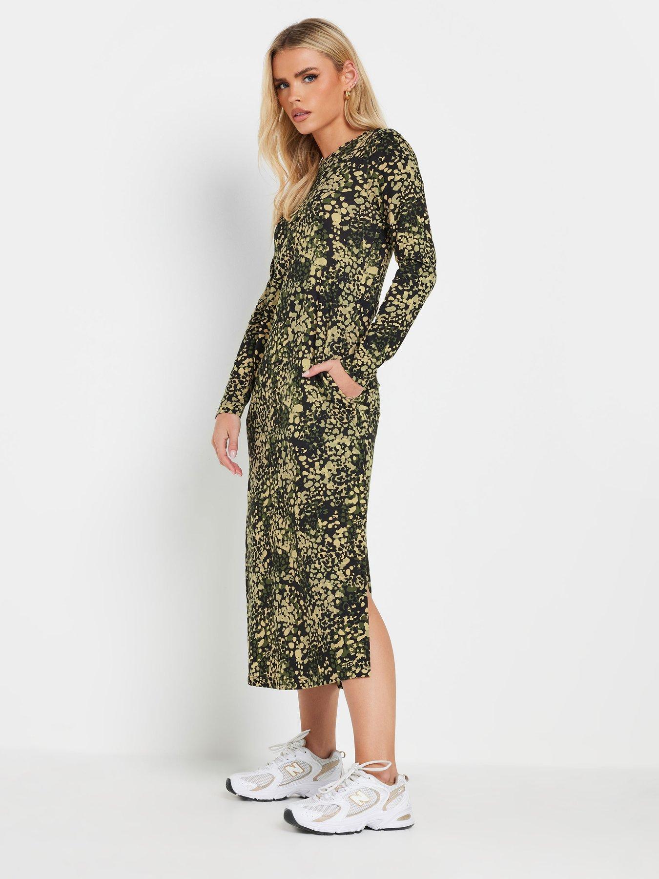 Image 3 of 4 of PixieGirl Petite Long Sleeve T Shirt Maxi Dress - Green