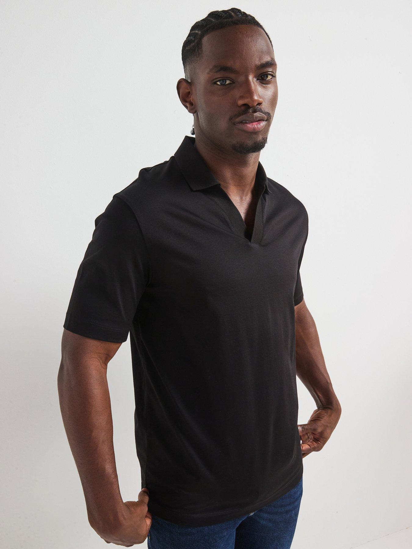 Armani Exchange Open Collar Polo Shirt - Black