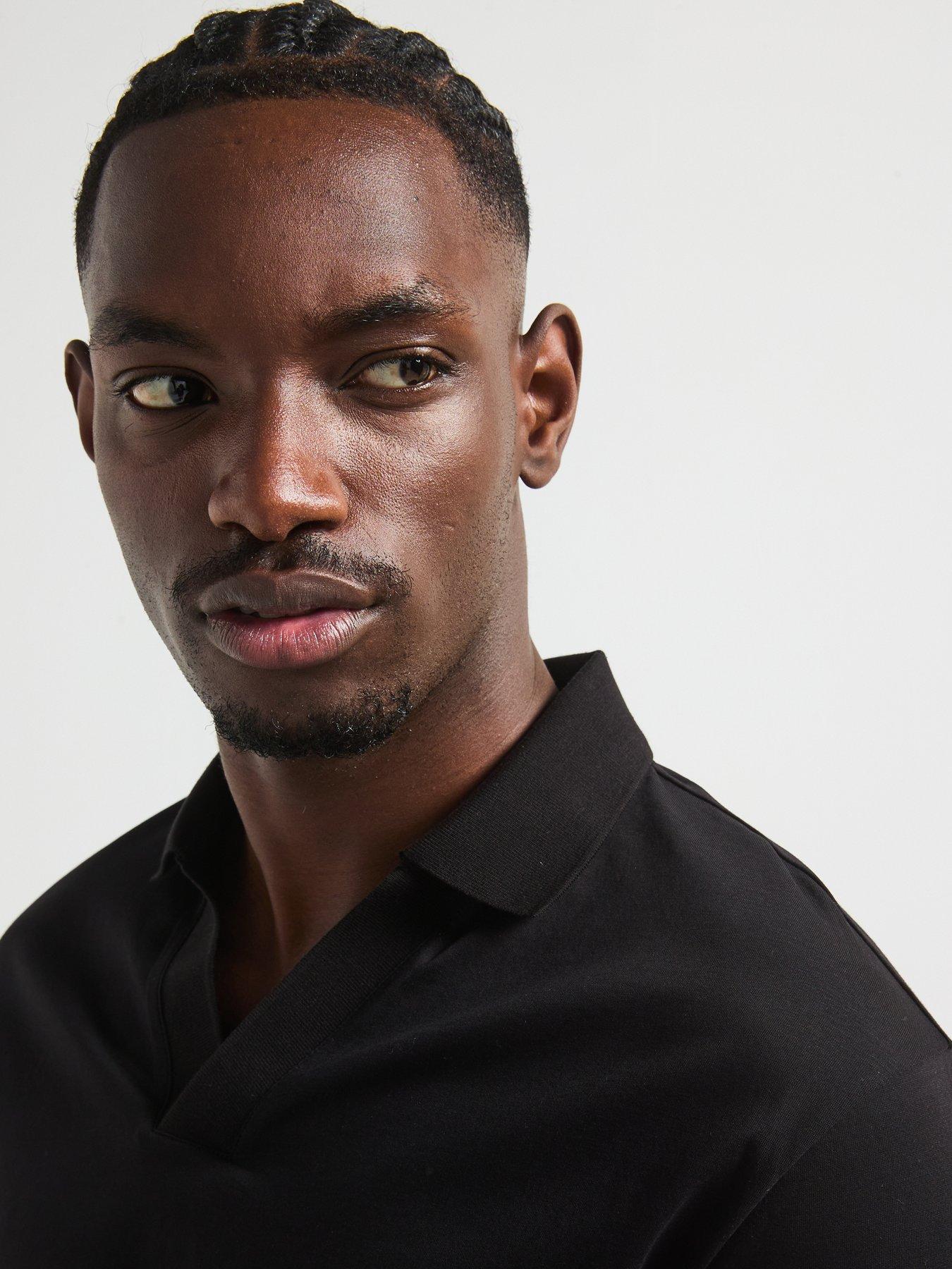 Image 4 of 5 of Armani Exchange Open Collar Polo Shirt - Black