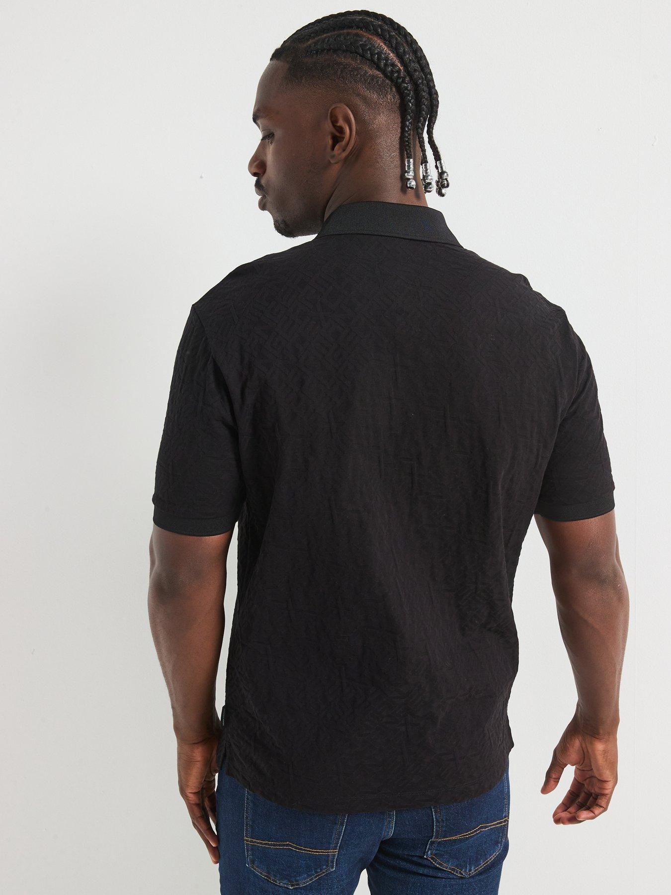 Image 2 of 5 of Armani Exchange Embossed Print Polo Shirt - Black
