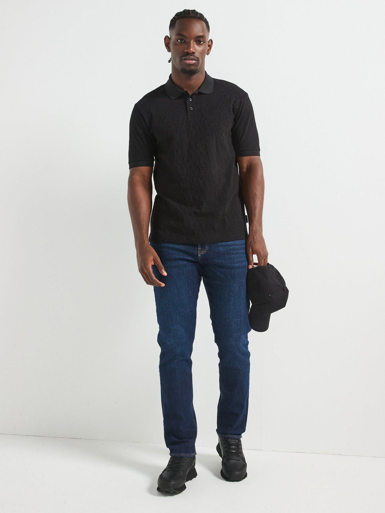 Image 3 of 5 of Armani Exchange Embossed Print Polo Shirt - Black