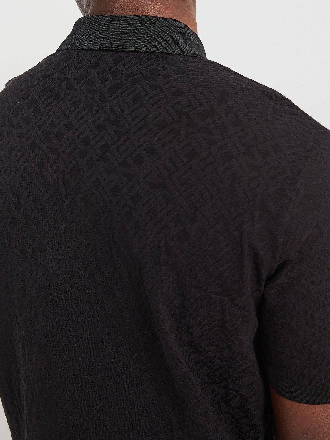 Image 4 of 5 of Armani Exchange Embossed Print Polo Shirt - Black