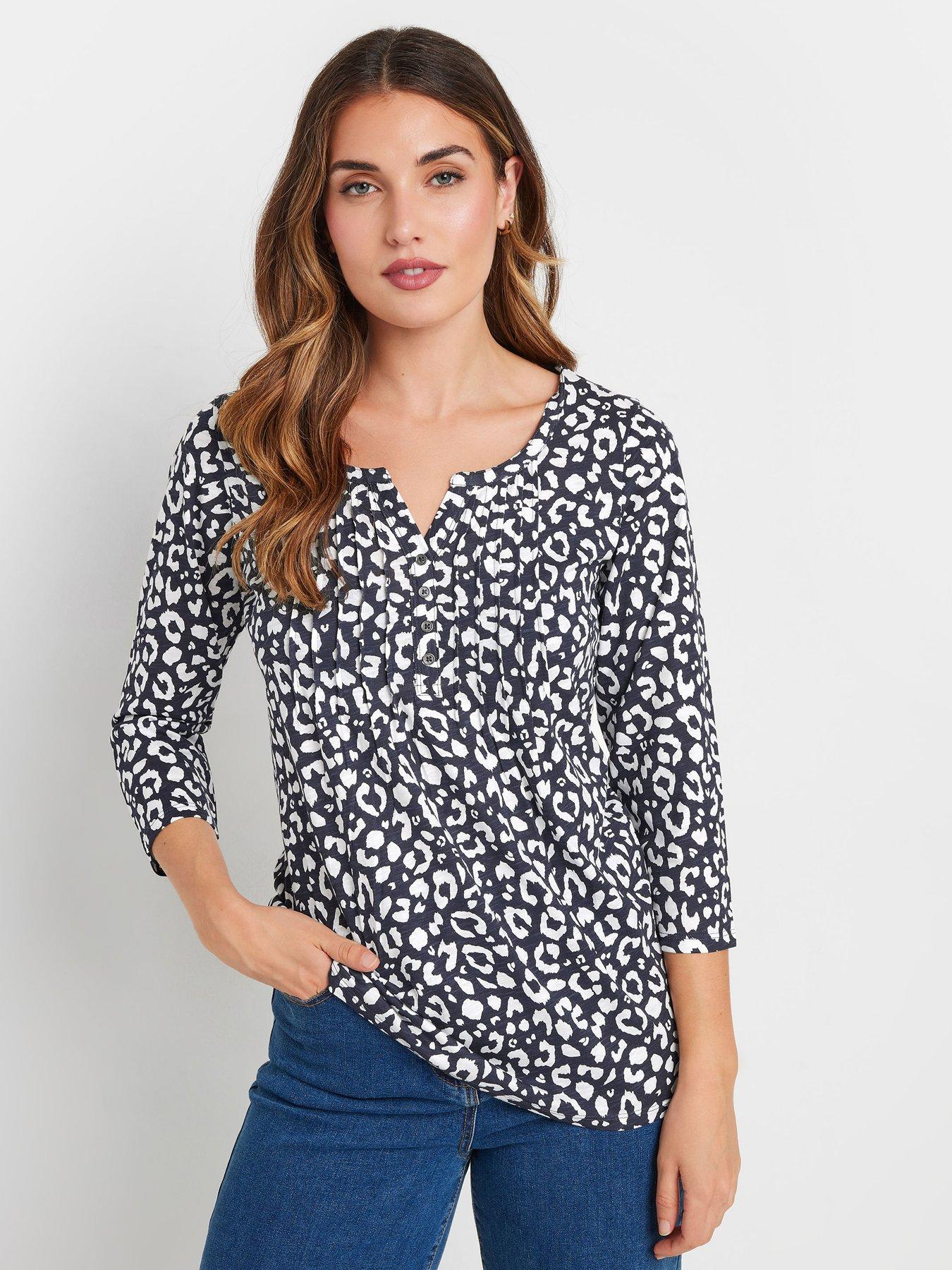 Long Tall Sally Tall Animal Print Pintuck Henley