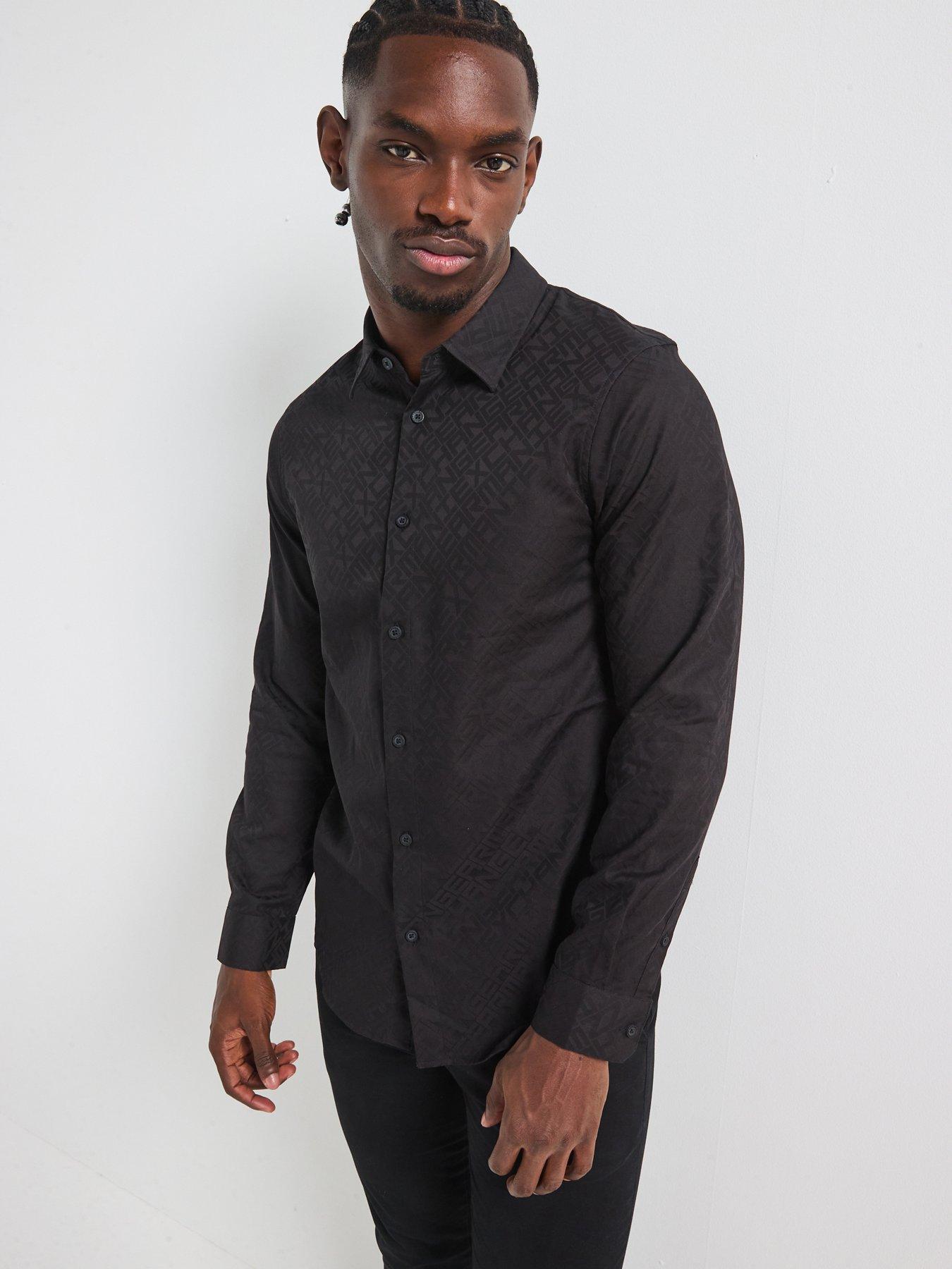 Image 1 of 5 of Armani Exchange Armani Exchange Printed Jacquard Shirt - Black