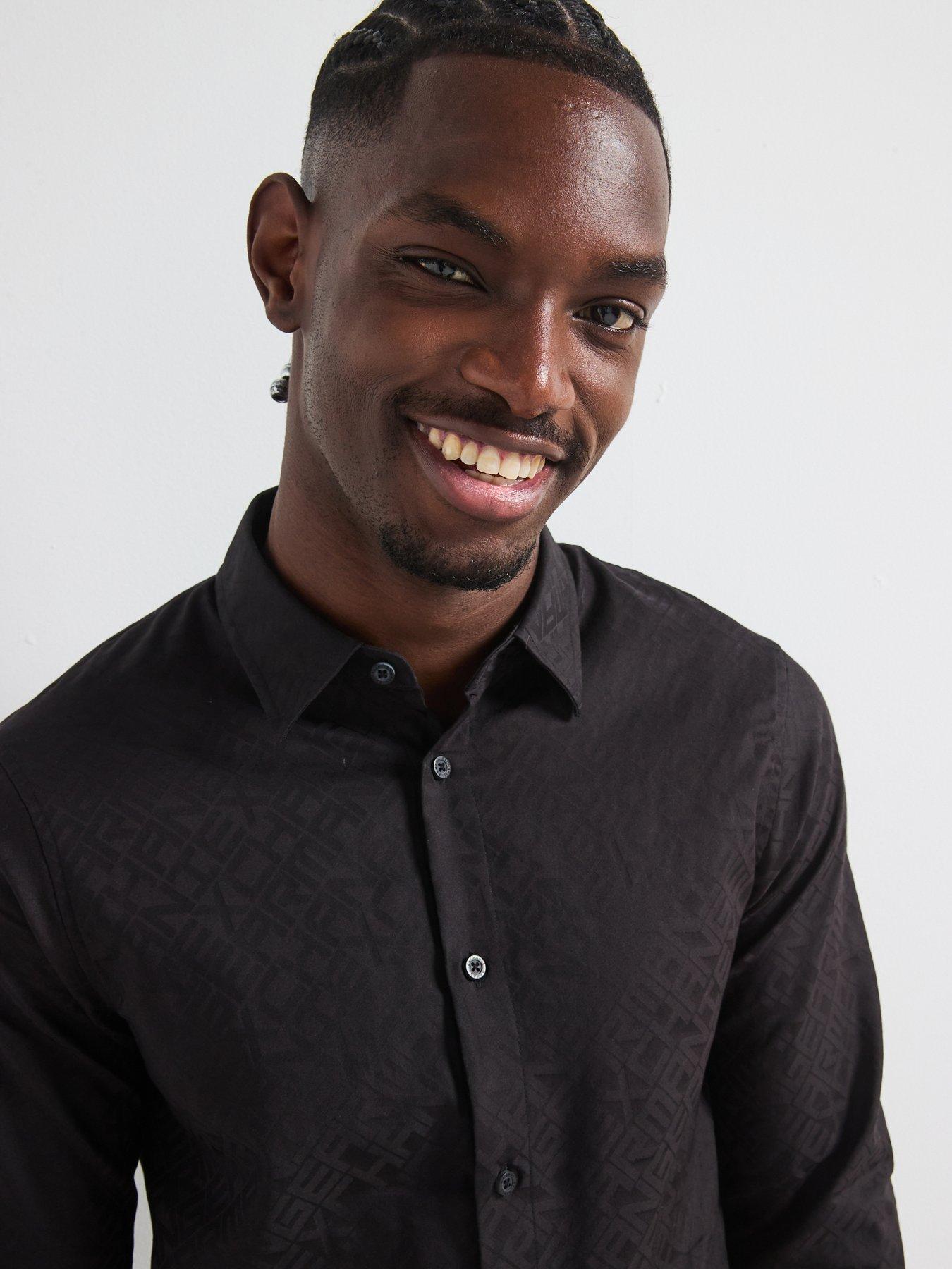 Image 4 of 5 of Armani Exchange Armani Exchange Printed Jacquard Shirt - Black