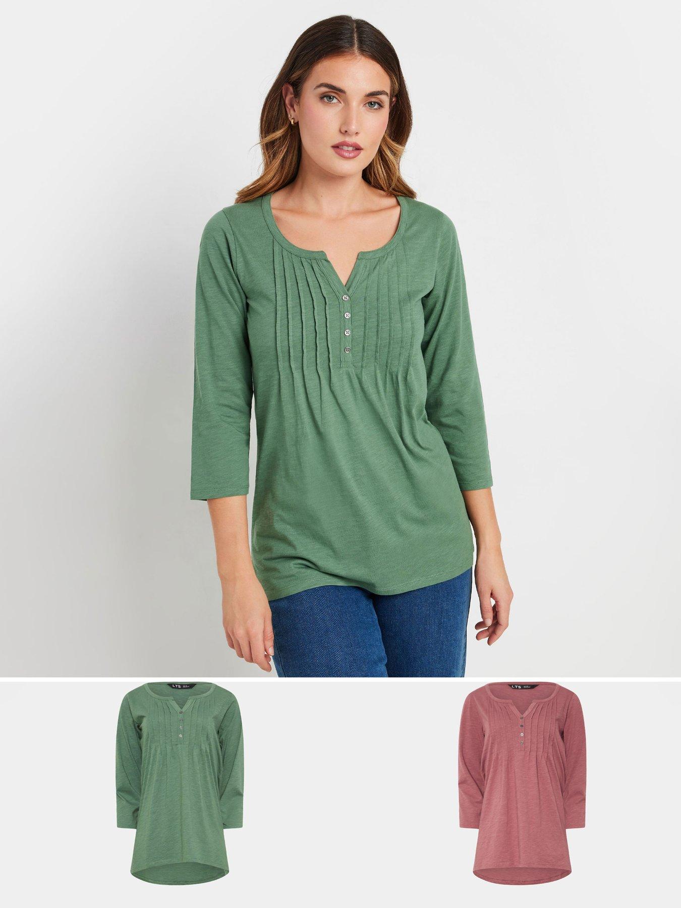 Image 1 of 4 of Long Tall Sally 2 Pack Pintuck Henley Top - Pink
