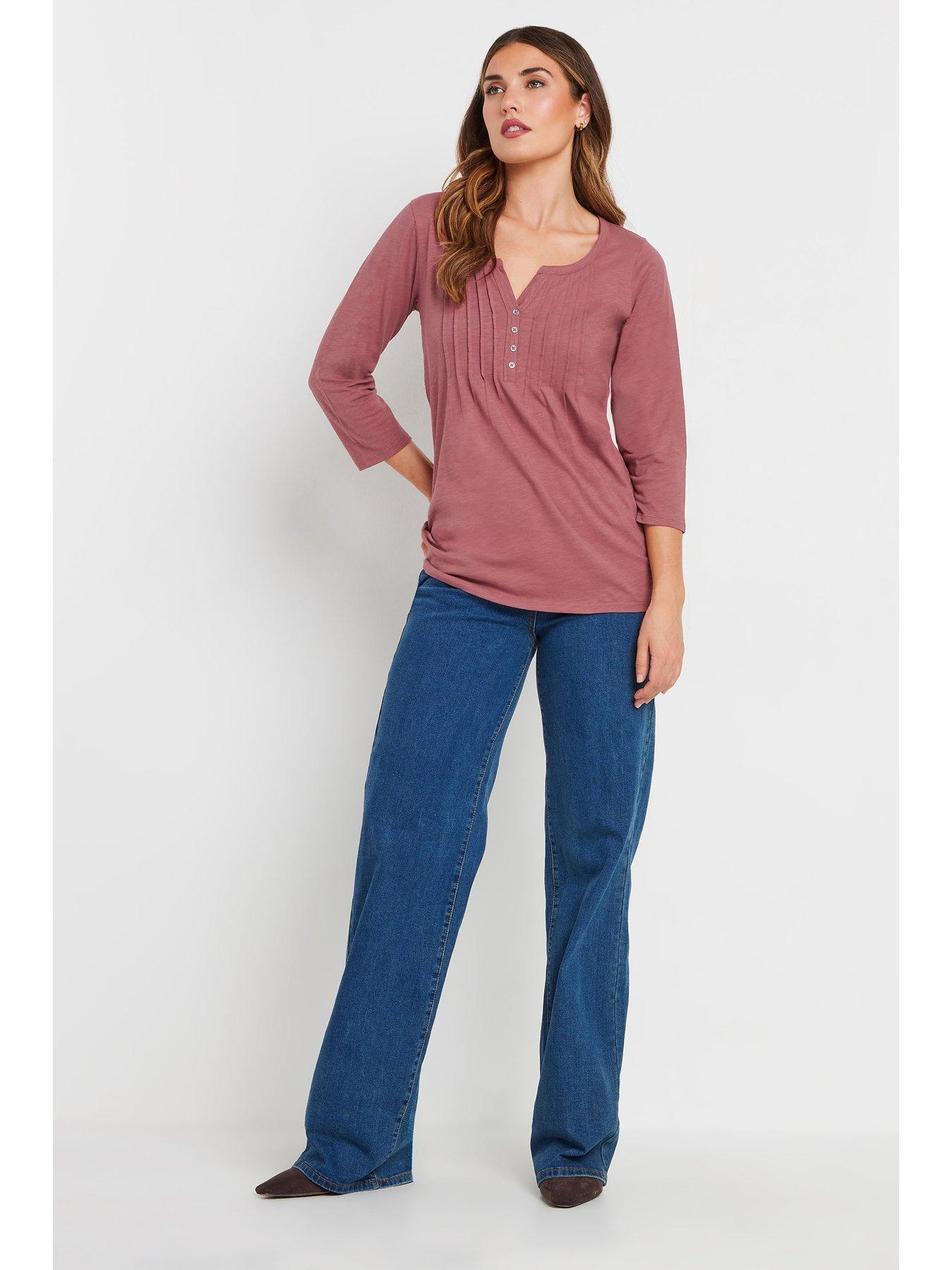 Image 4 of 4 of Long Tall Sally 2 Pack Pintuck Henley Top - Pink