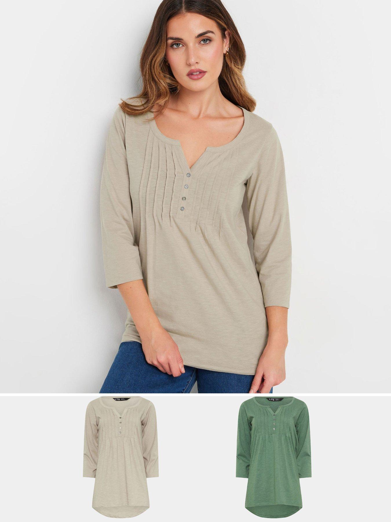 Image 1 of 4 of Long Tall Sally Tall 2 Pack Pintuck Henley Top