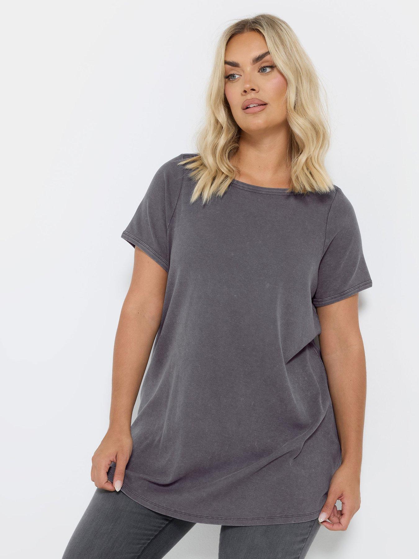 Image 1 of 4 of Yours Curve Boat Neck Rib Swing T-Shirt - Grey