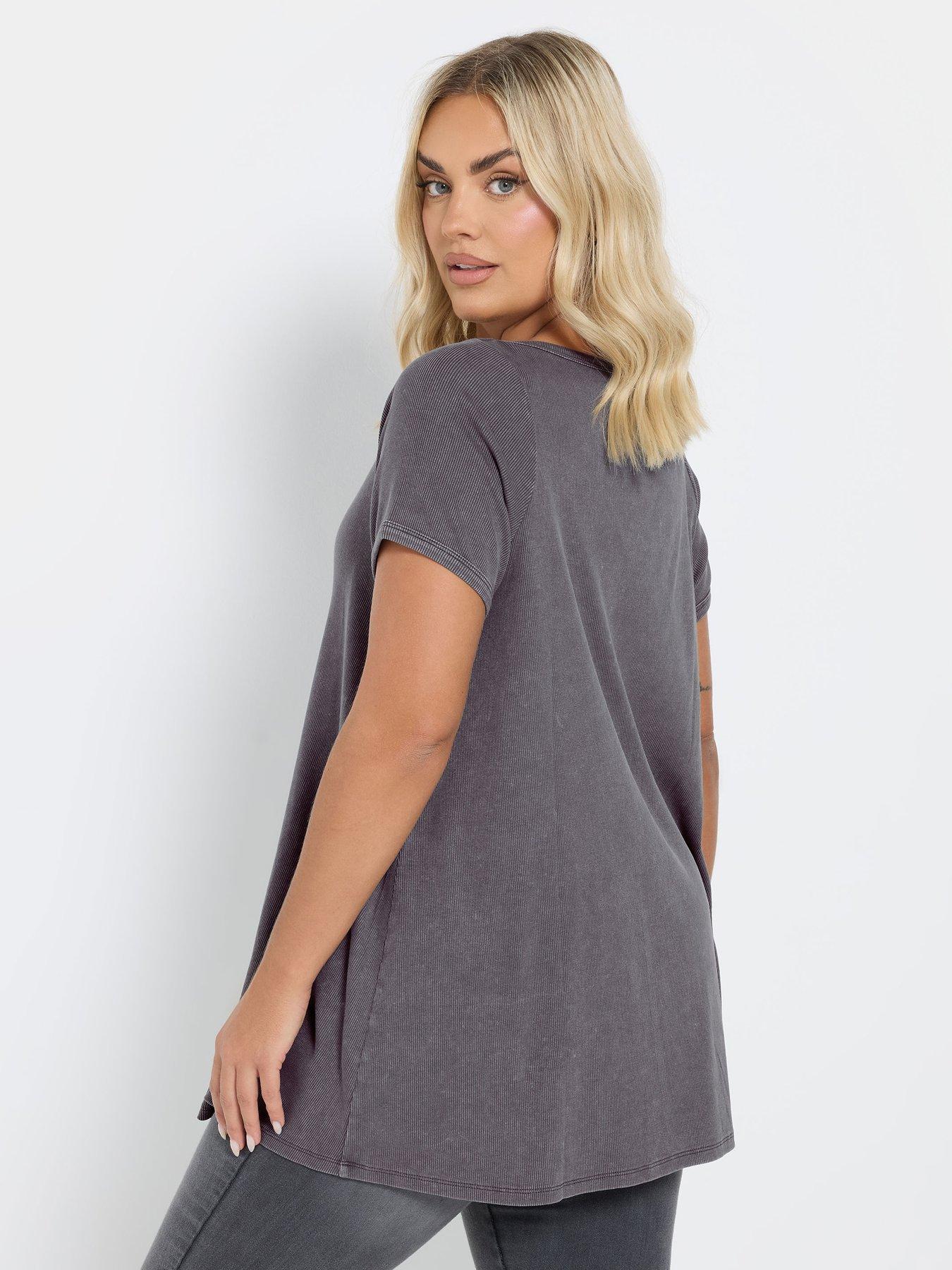 Image 2 of 4 of Yours Curve Boat Neck Rib Swing T-Shirt - Grey