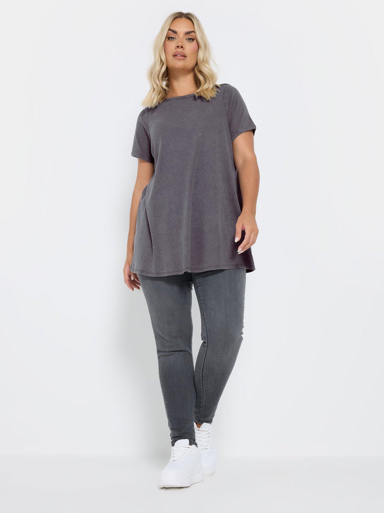 Image 3 of 4 of Yours Curve Boat Neck Rib Swing T-Shirt - Grey