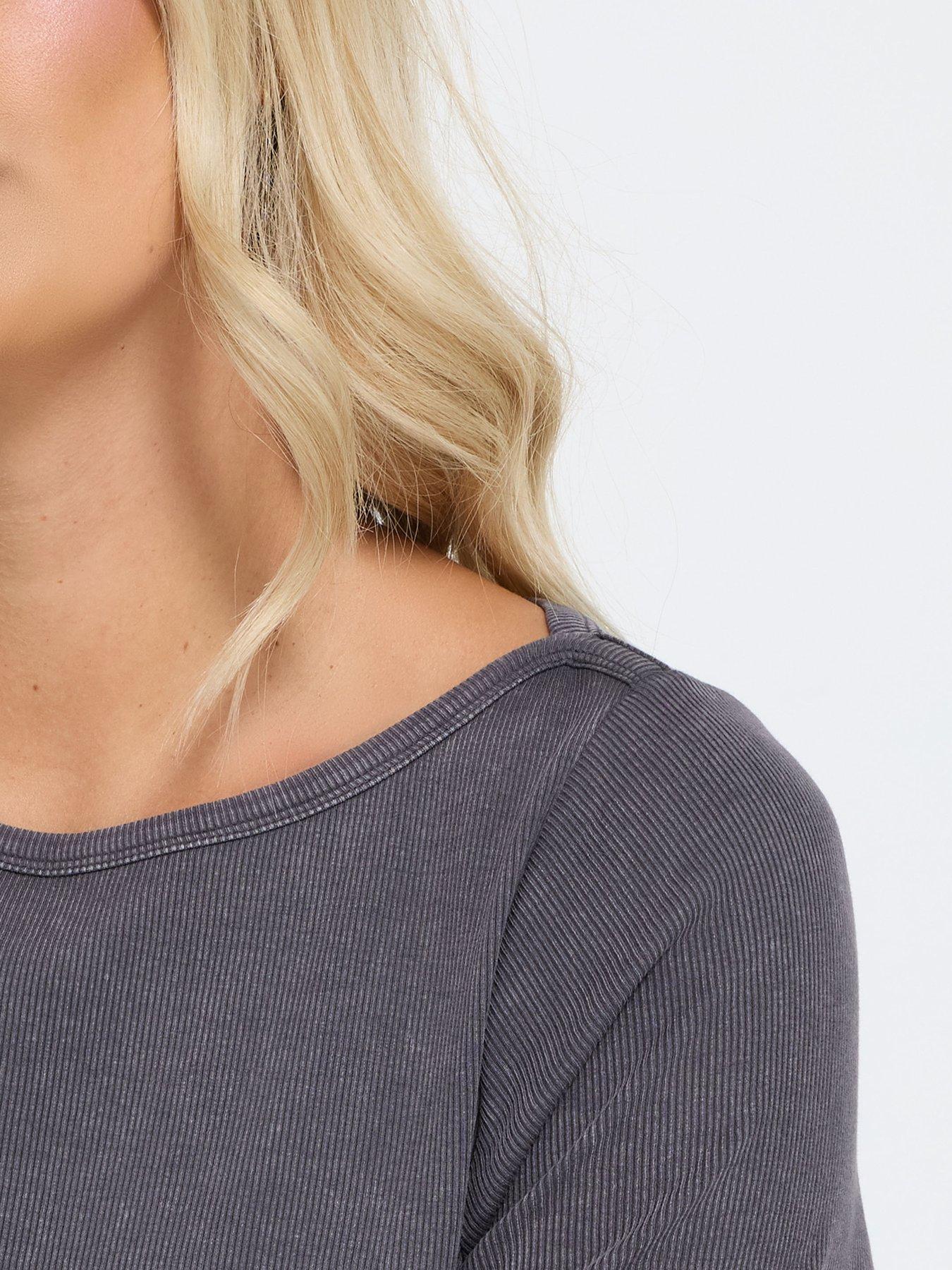Image 4 of 4 of Yours Curve Boat Neck Rib Swing T-Shirt - Grey