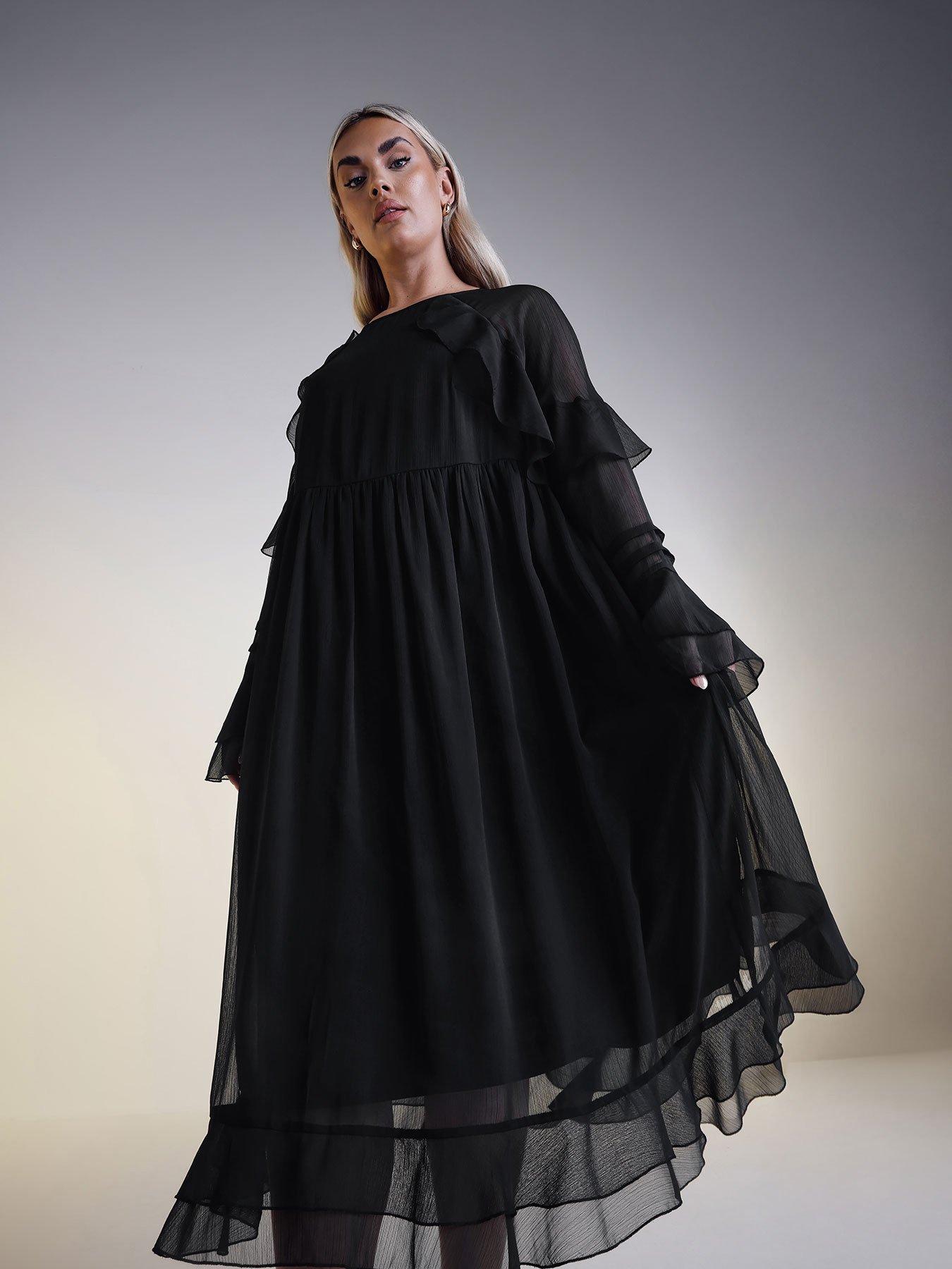 yours-curve-ruffle-boho-dress-black