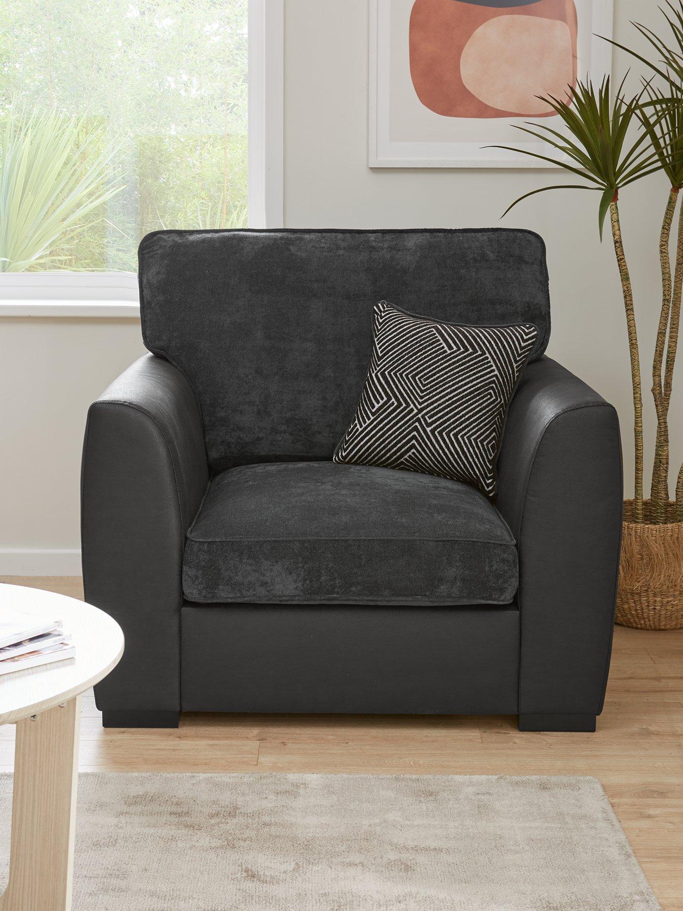 Image 1 of 7 of Very Home Cabo Fabric and Faux Leather Armchair - Charcoal&nbsp;- FSC&reg; Certified
