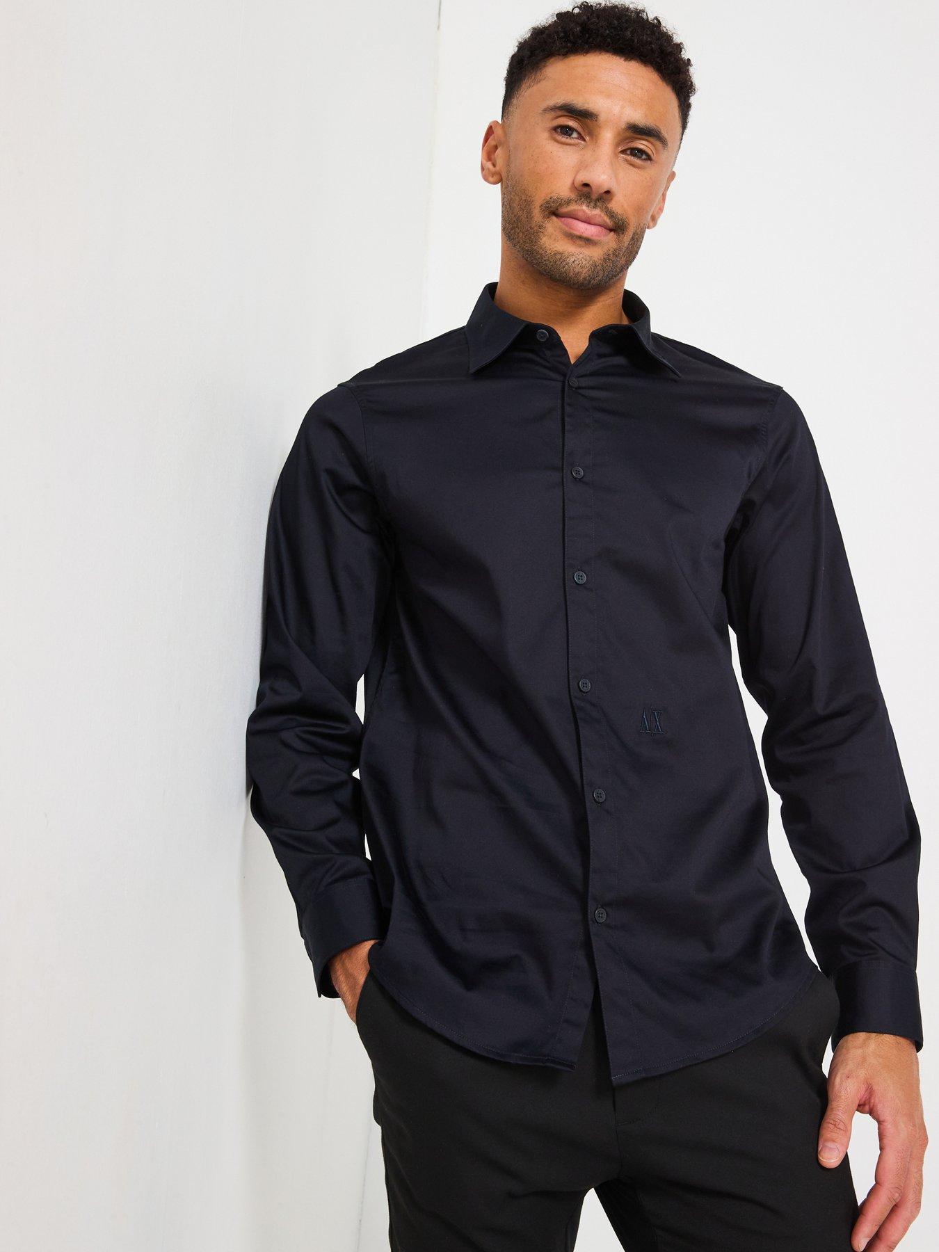 Image 1 of 6 of Armani Exchange Icon Stretch Cotton Shirt - Navy