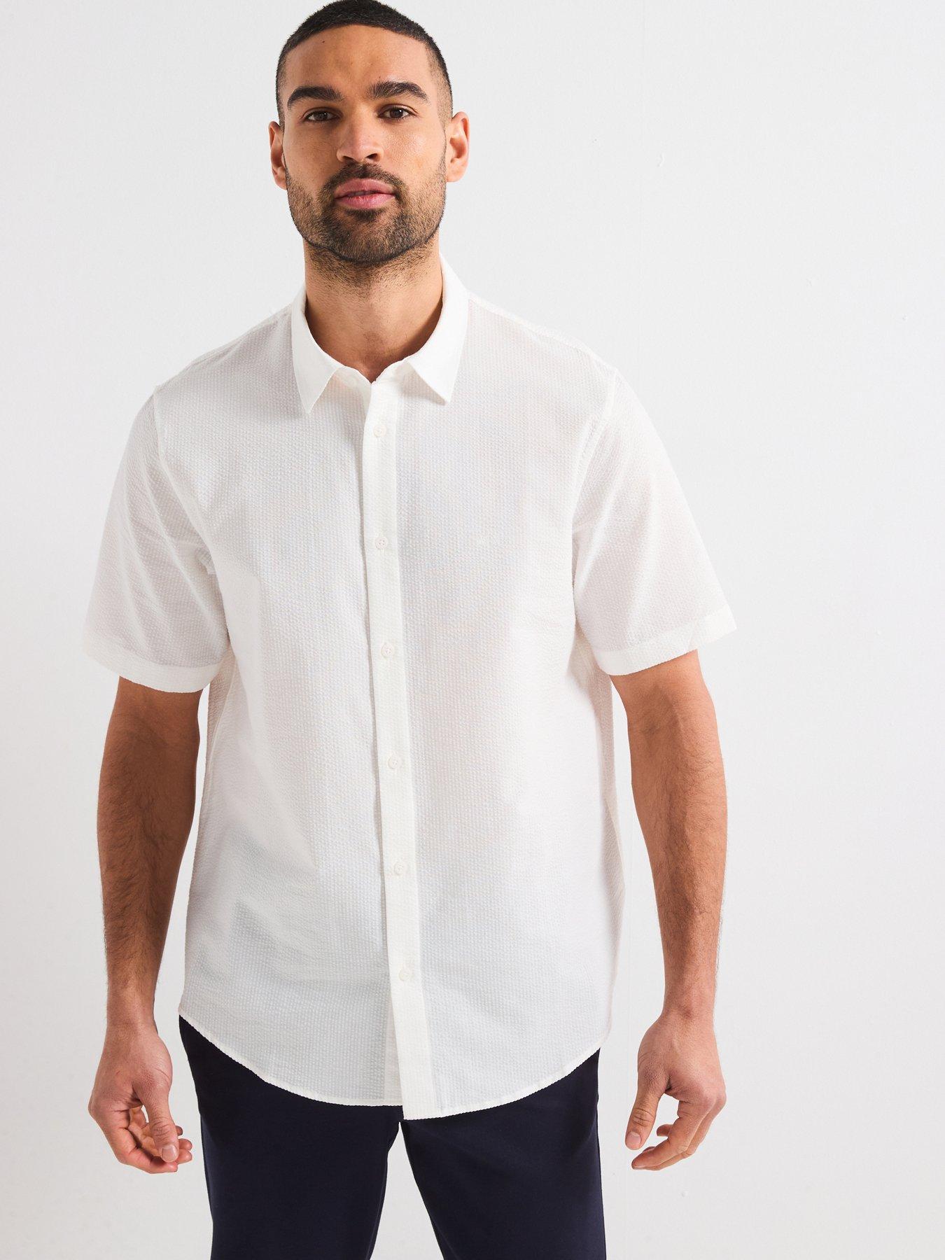 Armani Exchange Short Sleeve Seersucker Shirt - Off White