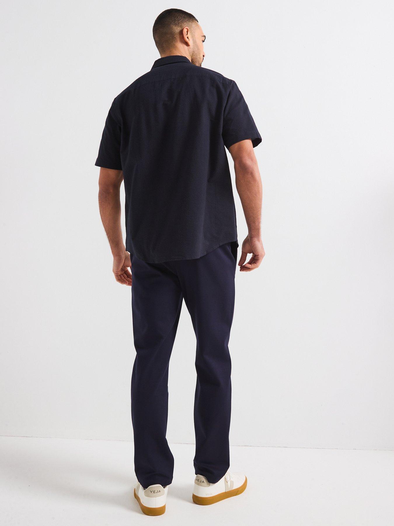Image 2 of 6 of Armani Exchange Short Sleeve Seersucker Shirt - Navy