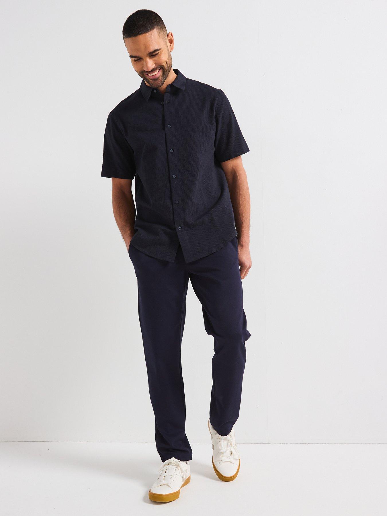 Image 3 of 6 of Armani Exchange Short Sleeve Seersucker Shirt - Navy