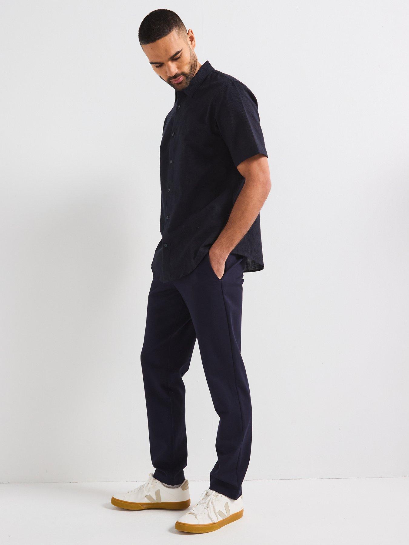 Image 4 of 6 of Armani Exchange Short Sleeve Seersucker Shirt - Navy
