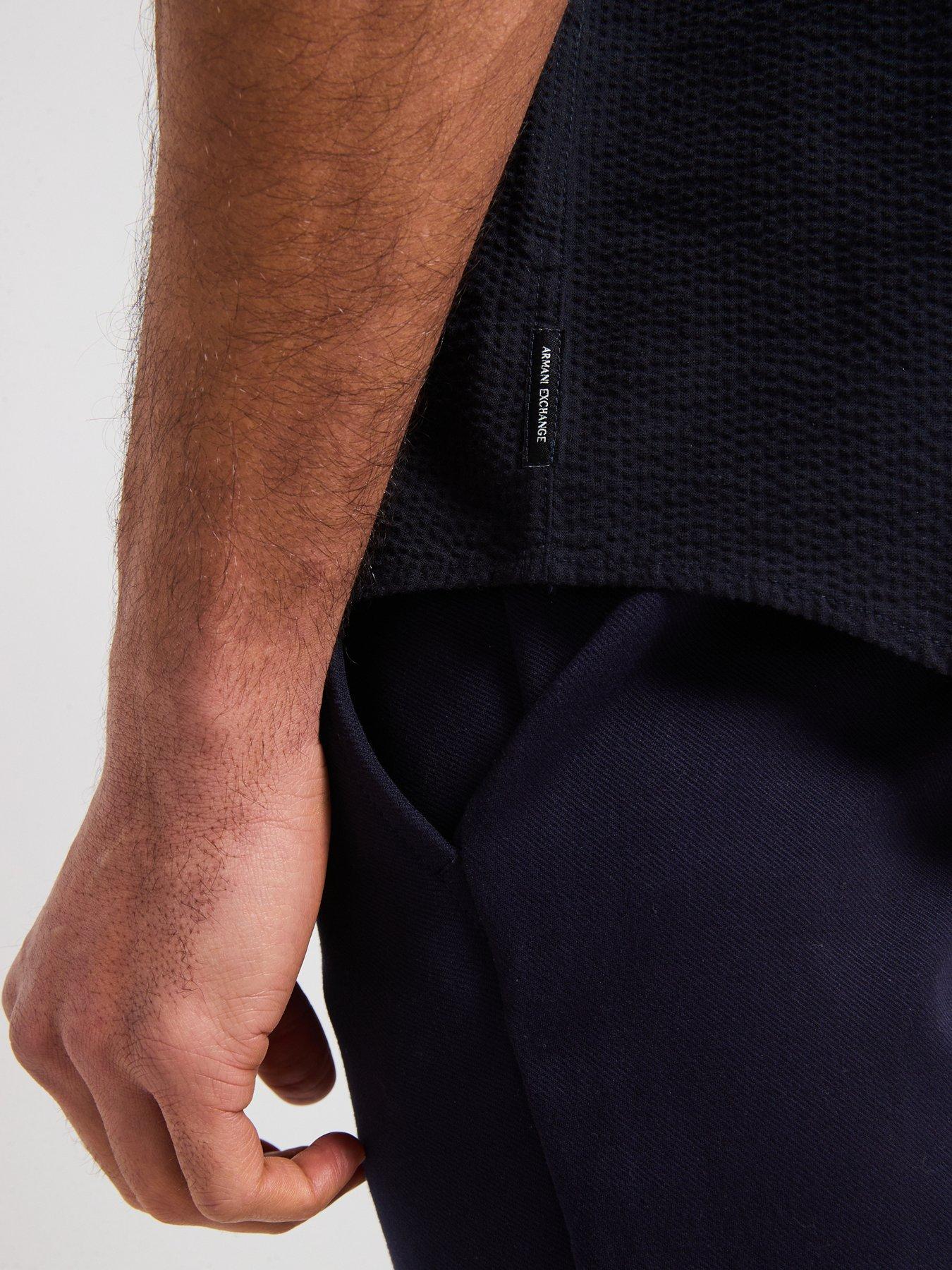 Image 6 of 6 of Armani Exchange Short Sleeve Seersucker Shirt - Navy
