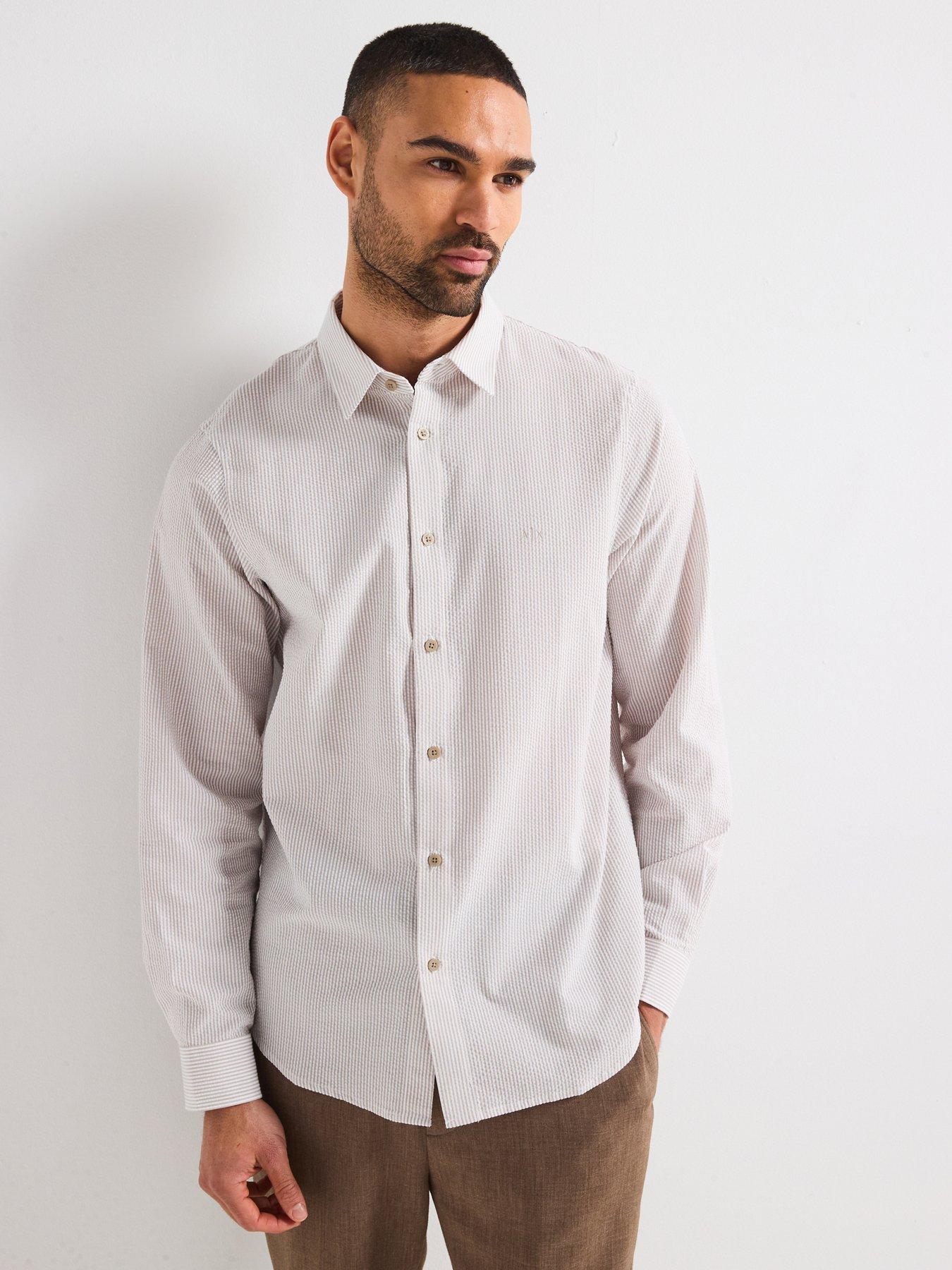 Armani Exchange Long Sleeve Seersucker Shirt - Beige