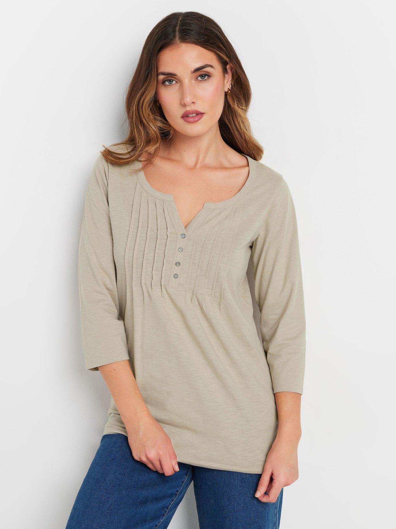 Image 1 of 4 of Long Tall Sally Pintuck Henley Top - Natural