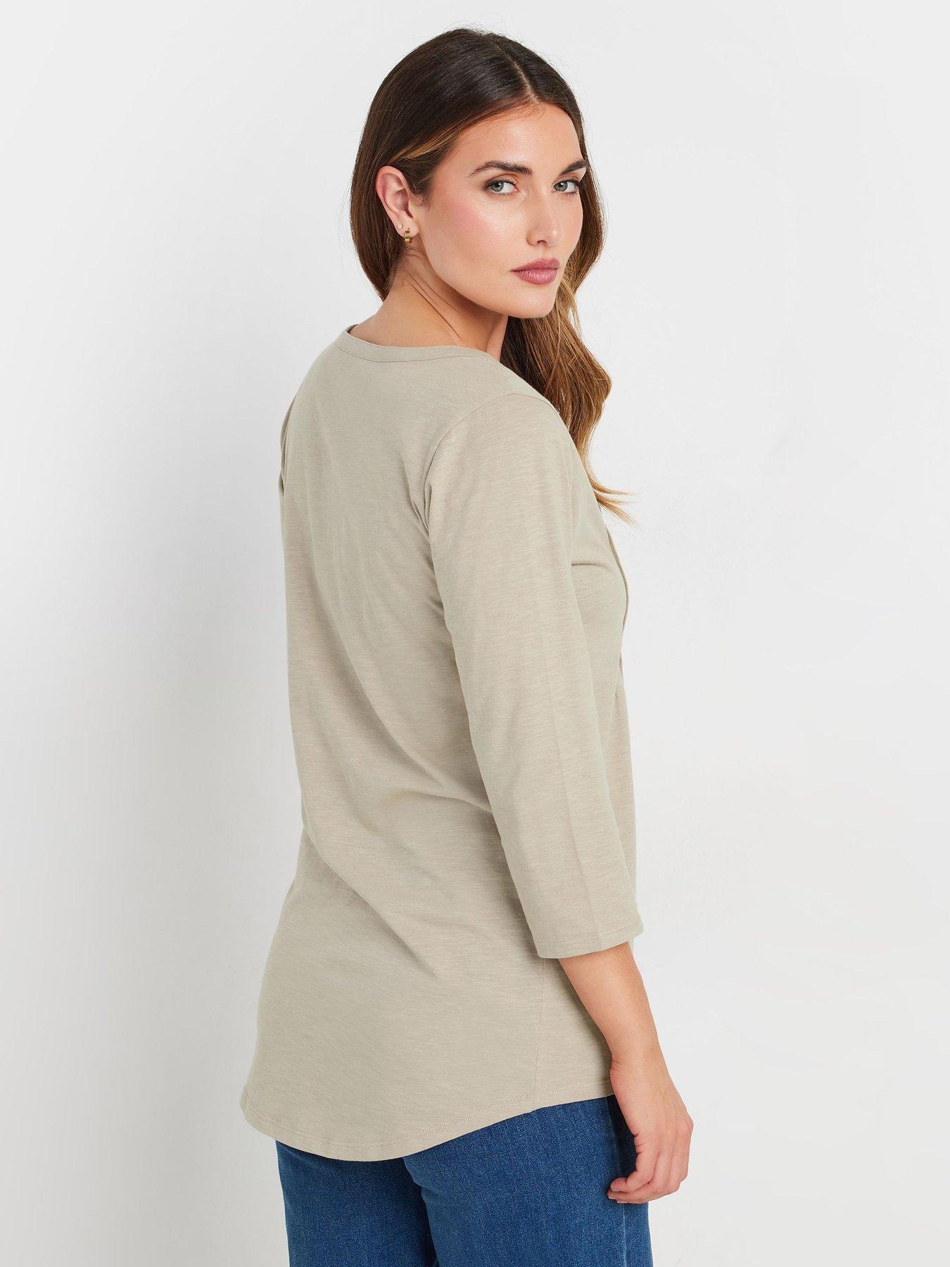 Image 2 of 4 of Long Tall Sally Pintuck Henley Top - Natural