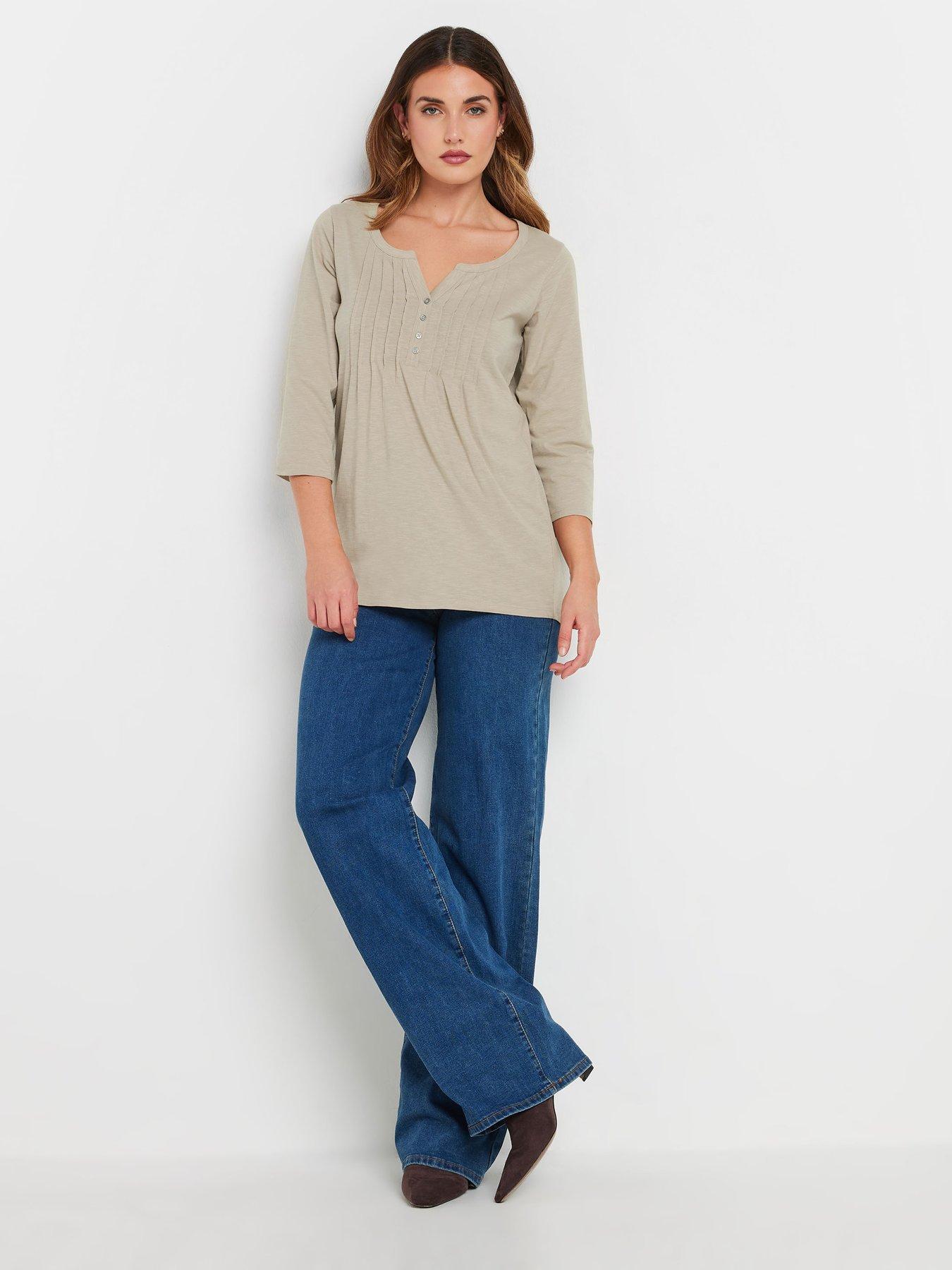 Image 3 of 4 of Long Tall Sally Pintuck Henley Top - Natural