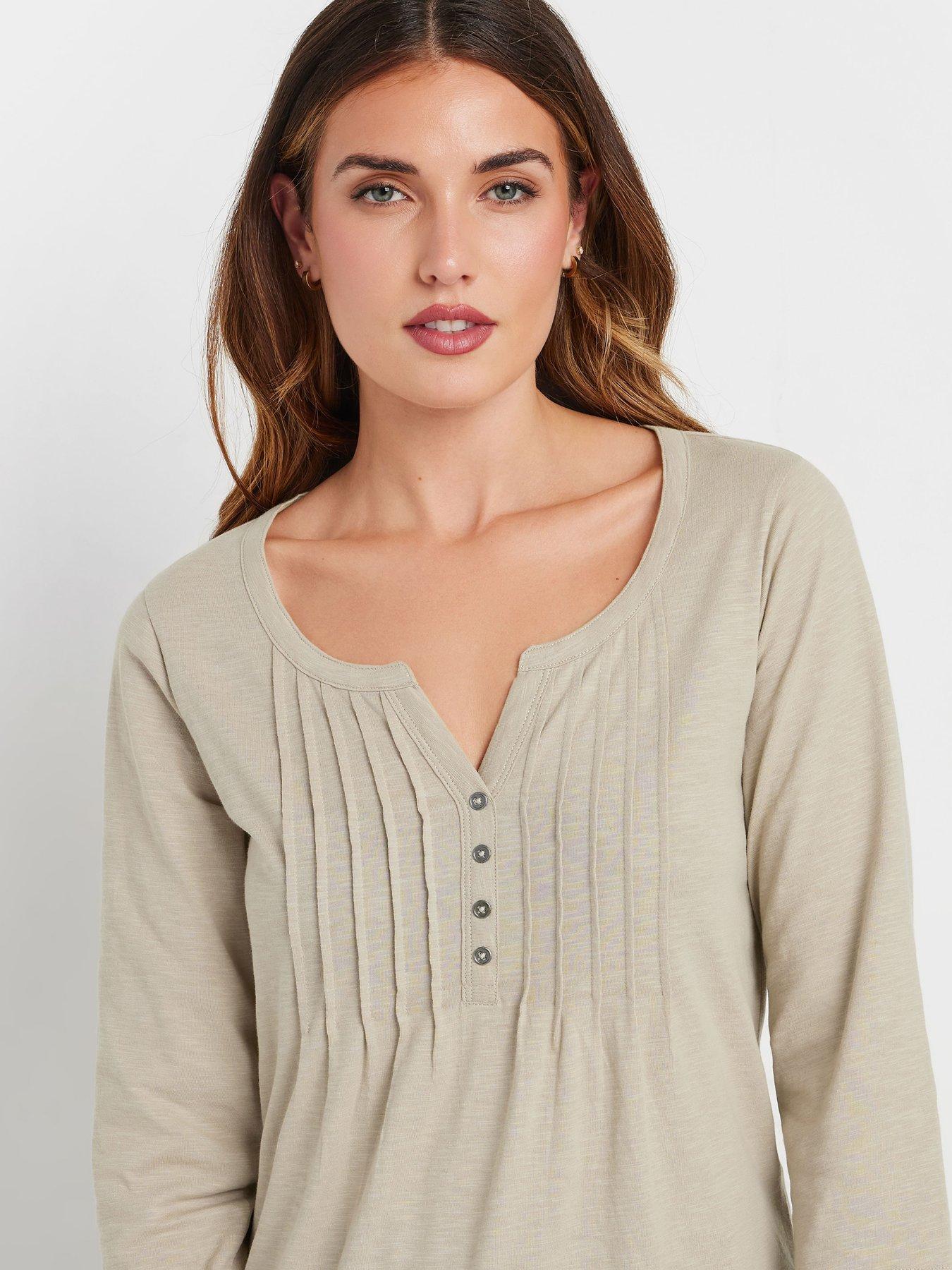 Image 4 of 4 of Long Tall Sally Pintuck Henley Top - Natural